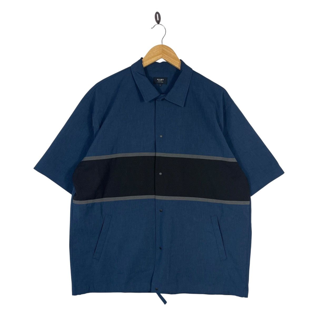 Beams Plus Beams Heart Panel Short Sleeve Coach Shirt Jacket Navy Size US L / EU 52-54 / 3 - 1 Thumbnail