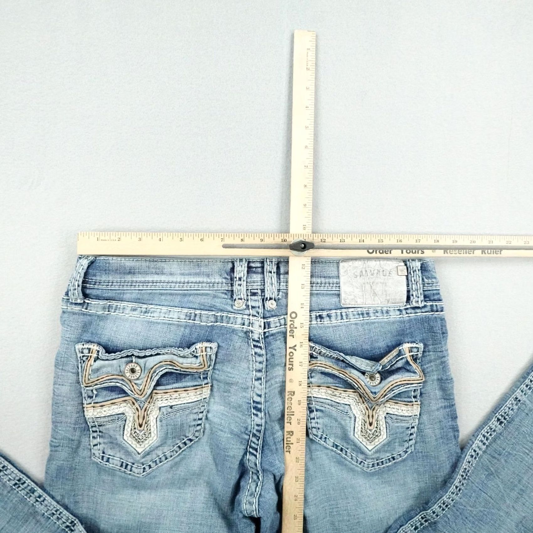 Vintage Salvage Supply Co Jeans Mens 36x30 Blue Denim Mayhem Bootcut Distressed Buckle Size US 36 / EU 52 - 7 Thumbnail