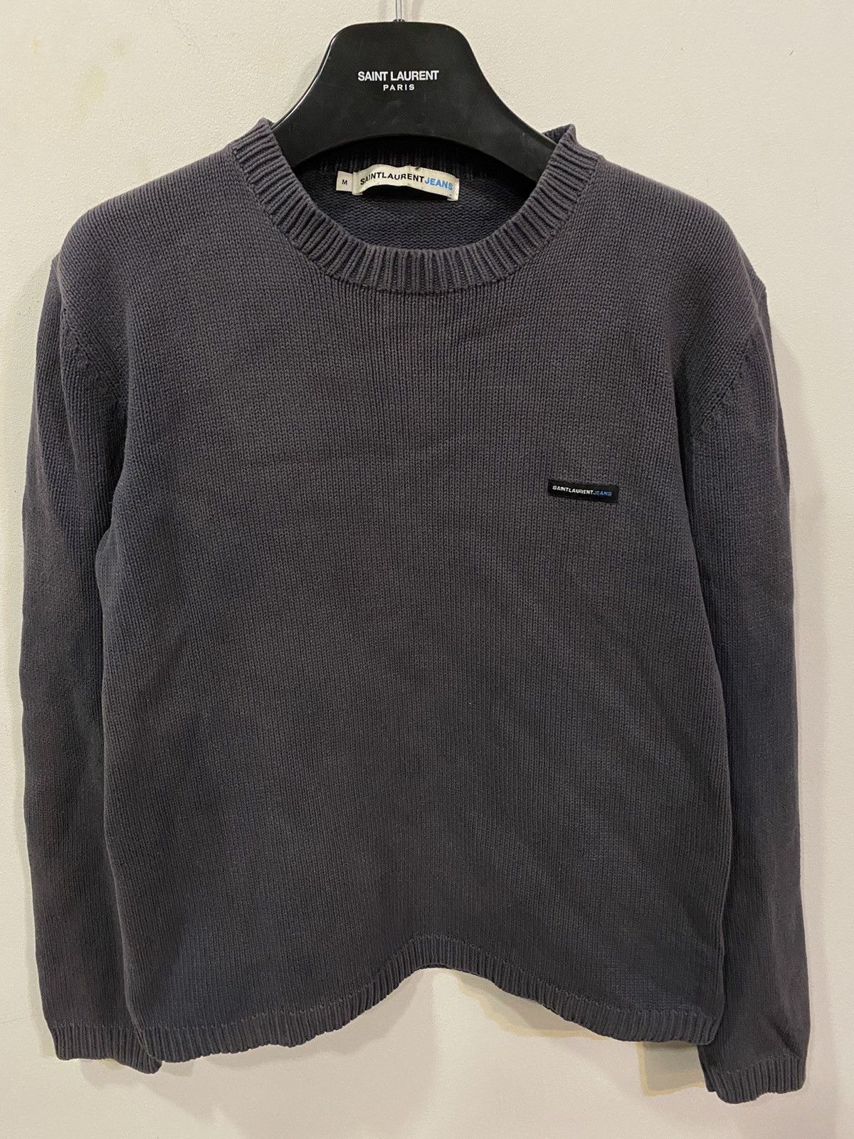 image of Saint Laurent Paris x Vintage Grey YSL Sweater Knit Saint Laurent Jeans, Men's (Size Small)