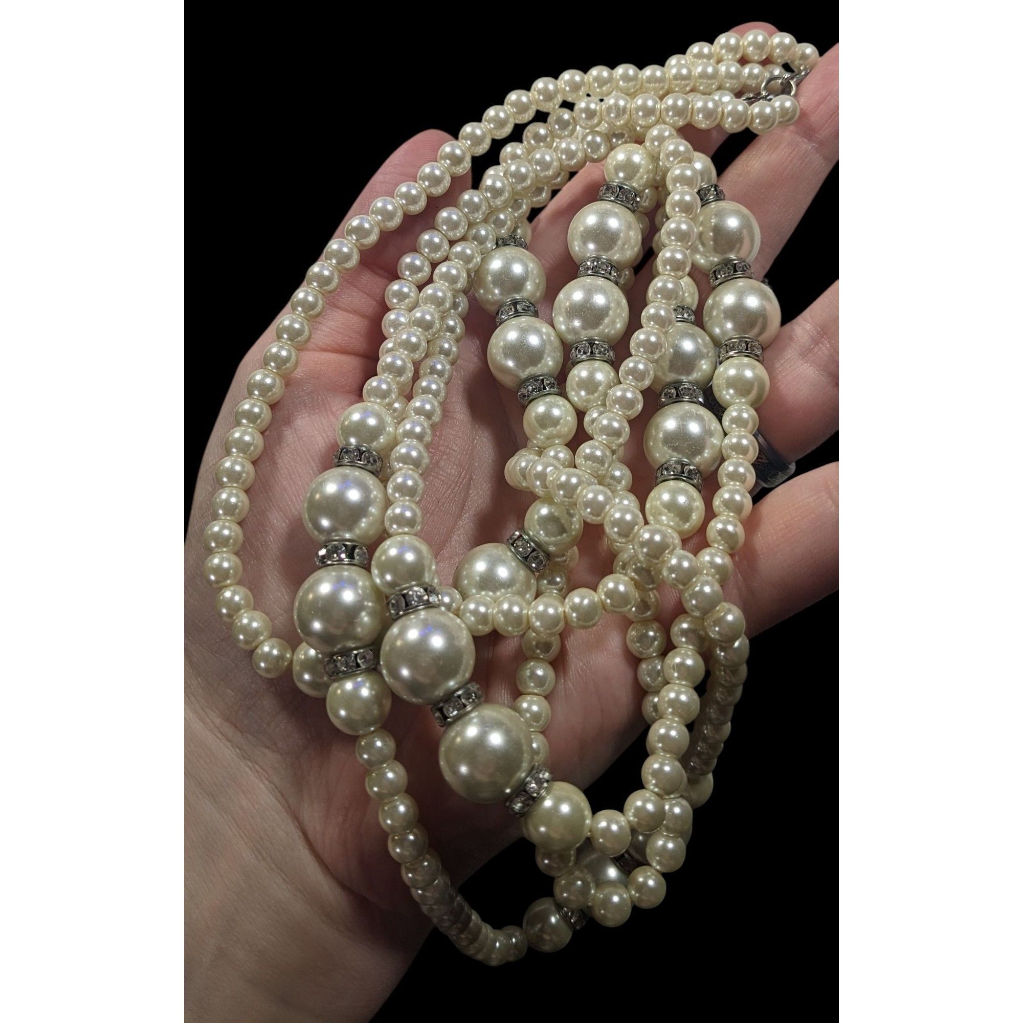 Other Midcentury Glam Multilayer Faux Pearl Necklace With Rhinesto Size ONE SIZE - 4 Thumbnail