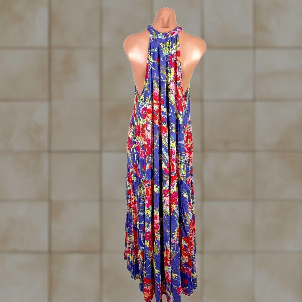 Vintage UMGEE Floral Sleeveless Maxi Dress L Boho High Neck Tie Pockets Lined Summer Spring Women’s Size L / US 10 / IT 46 - 1 Thumbnail