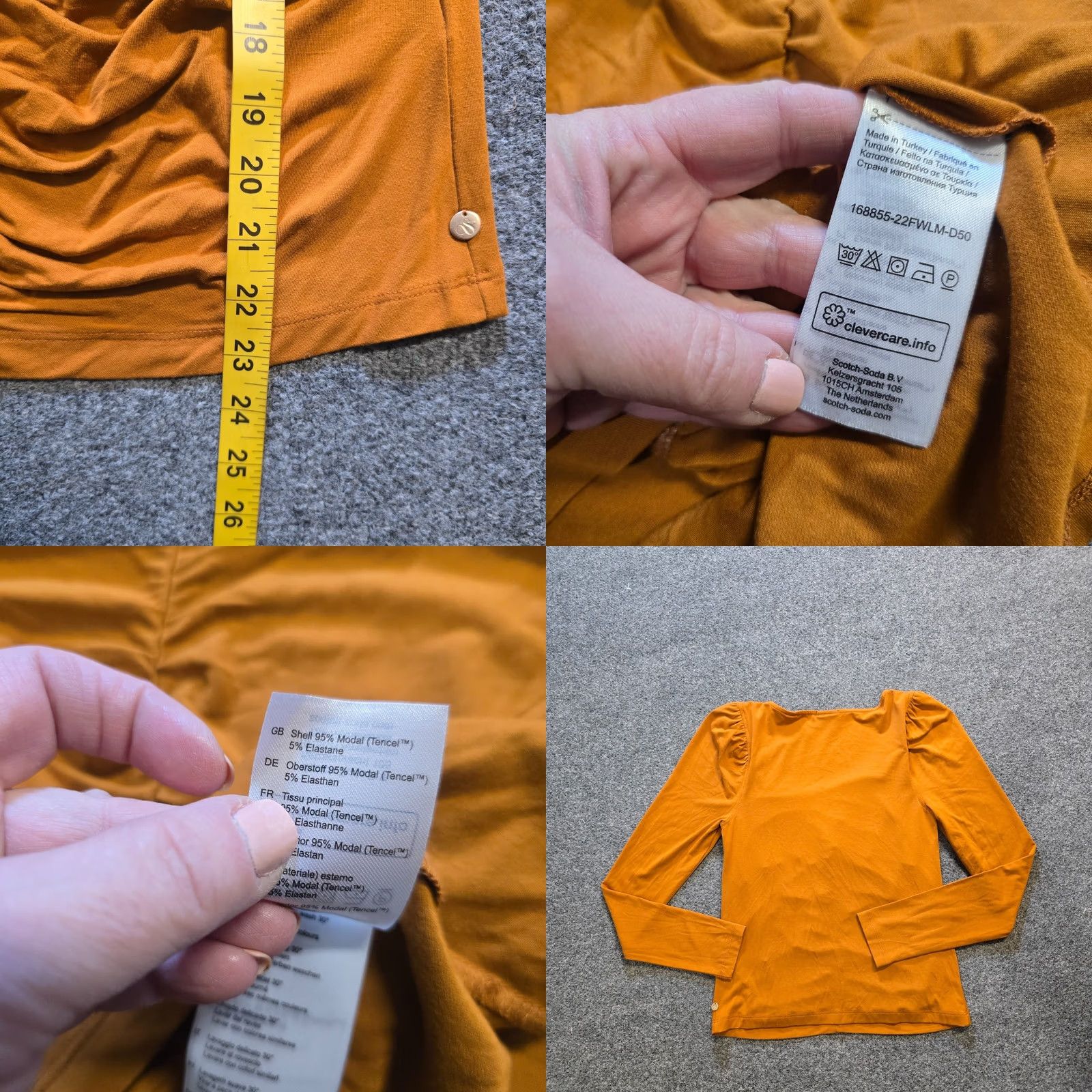 Scotch & Soda Scotch & Soda Top Womens Medium Orange Ruched Long Sleeve Square Neck Casual Shirt Size M / US 6-8 / IT 42-44 - 8 Thumbnail
