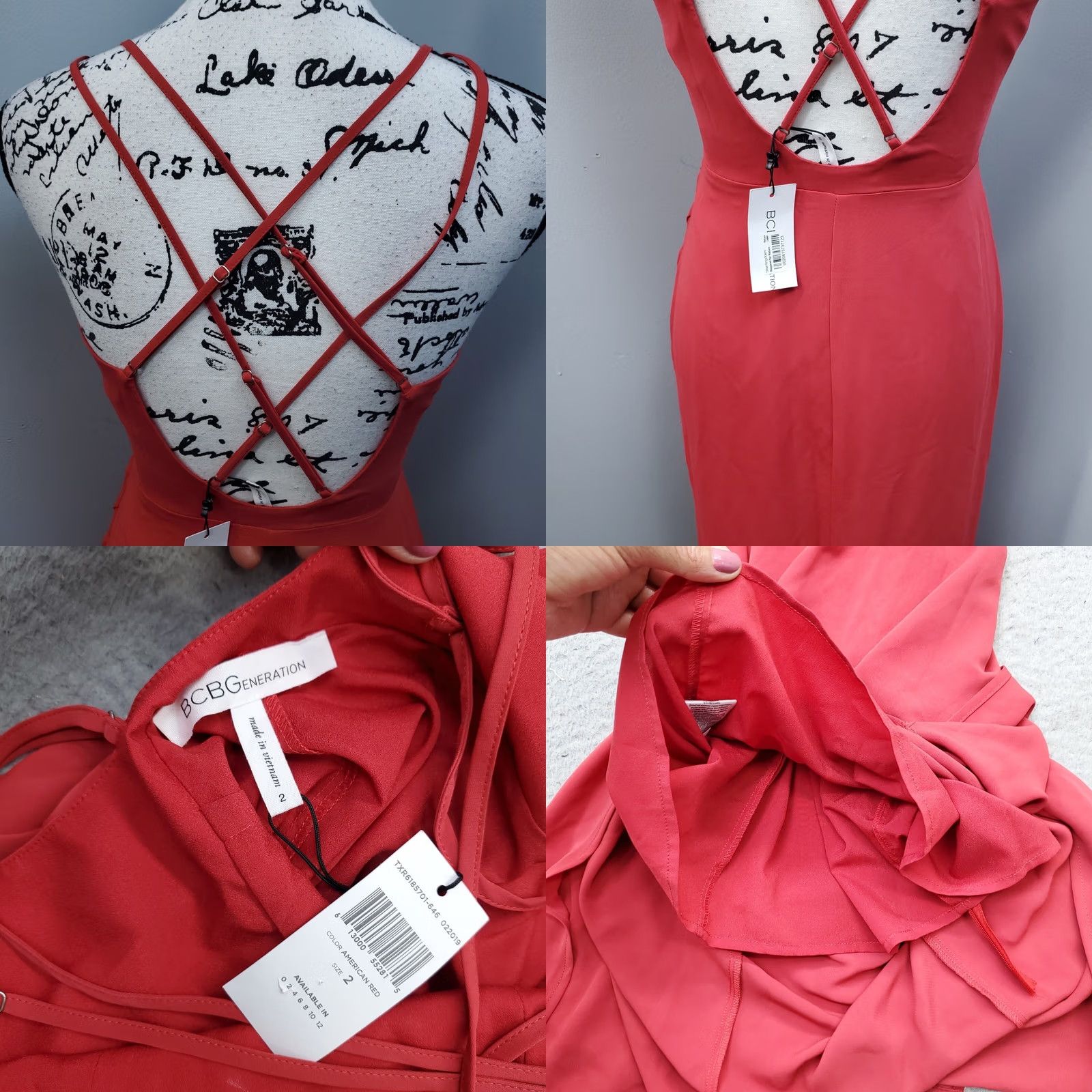 BCBGeneration BCBGeneration Maxi Dress Women Size 2 Red Strappy Sleeve Criss Cross Back Side Zip Dress Size XS / US 0-2 / IT 36-38 - 8 Thumbnail