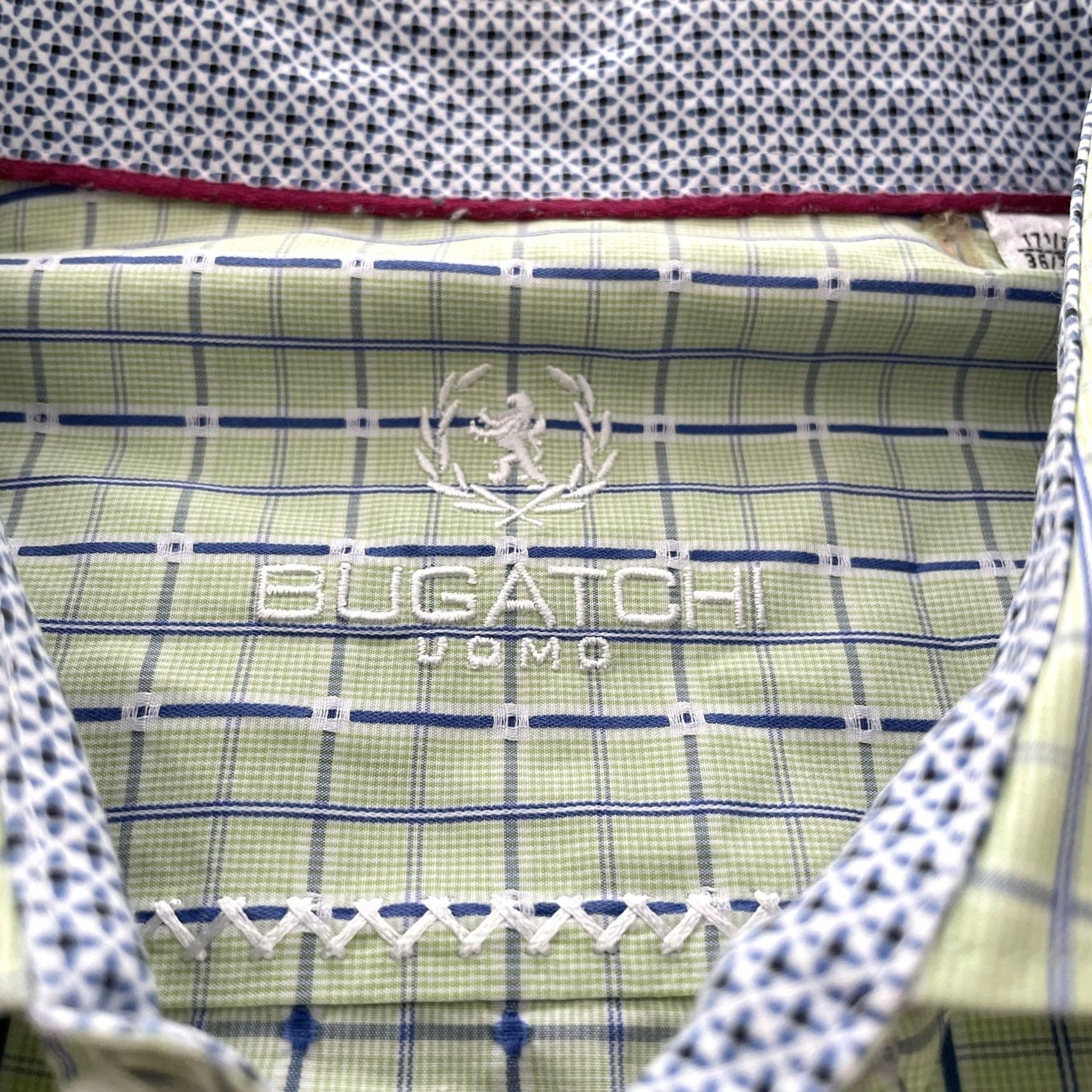 BUGATCHI BUGATCHI Green Blue Plaid Dress Shirt Mens Regular Size 17.5 Size 48R - 3 Thumbnail