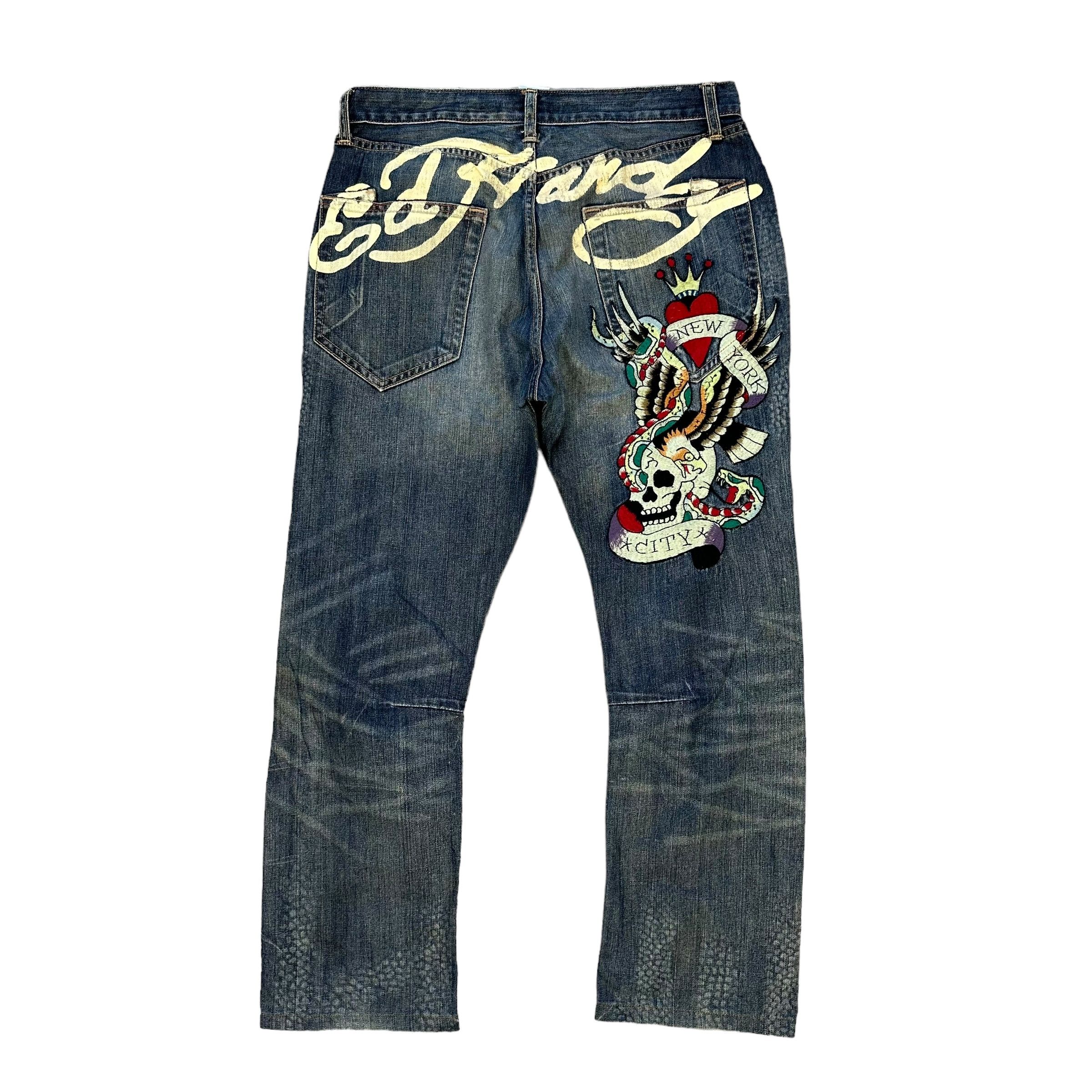 Christian Audigier ED HARDY DENIM Embroidered Big Logo Denim Pant #A44-1023 Size US 34 / EU 50 - 1 Thumbnail