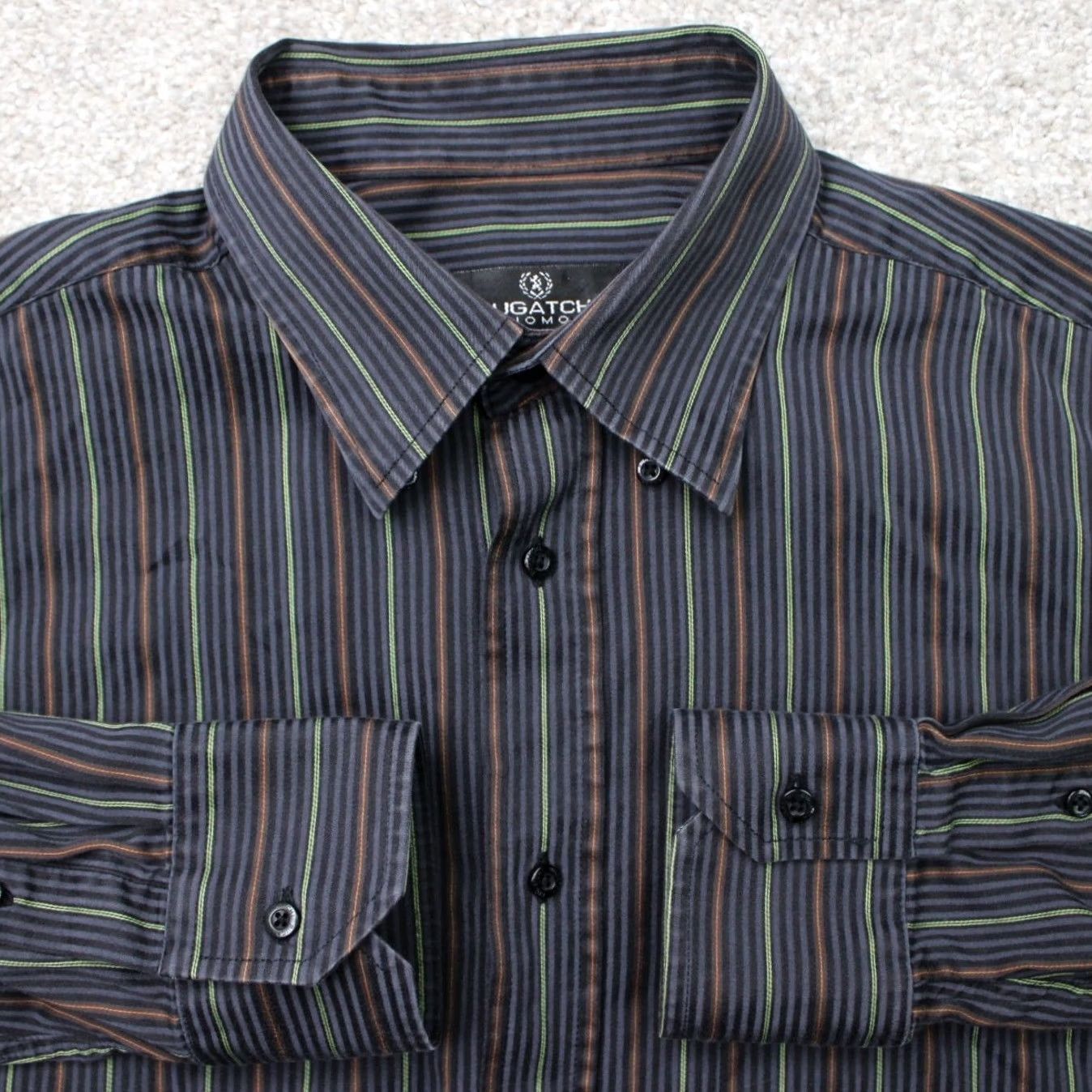 BUGATCHI Bugatchi Uomo Shirt Mens Large Black/Blue/Orange/Green 100% Cotton Long Sleeve Button-Up Casual Business Classic Striped Size US L / EU 52-54 / 3 - 2 Thumbnail