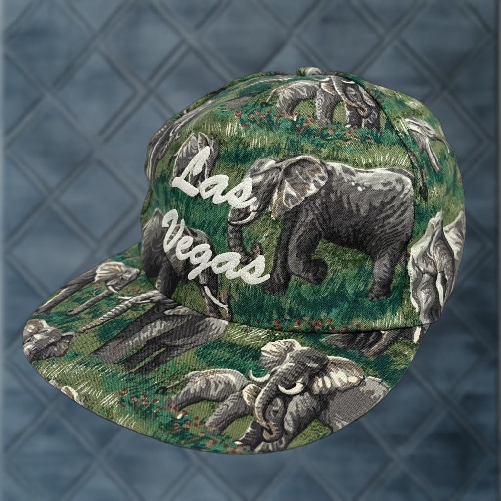 Vintage VINTAGE Snap-Back Trucker Hat Cap One Size Green Elephant All Over Print AOP Jungle Las Vegas Mens Baseball Hat Size ONE SIZE - 1 Thumbnail