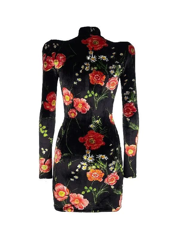 Balenciaga o1bcso1str0525 Poppy Turtleneck Dress in Multicolor Size L / US 10 / IT 46 - 2 Thumbnail