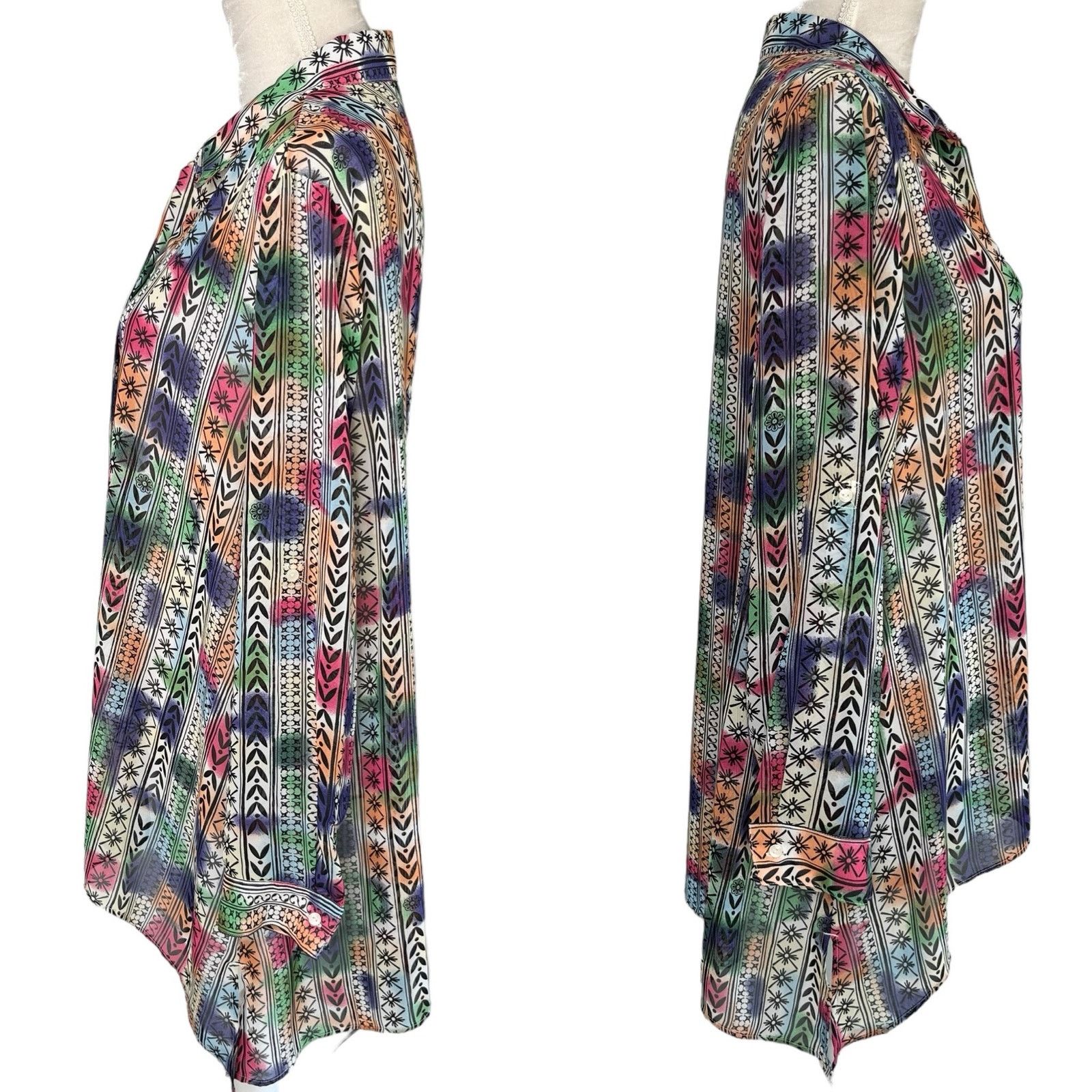Other Peck & Peck Retro Button Down Blouse XL Semi Sheer Rainbow Size XL / US 12-14 / IT 48-50 - 4 Thumbnail
