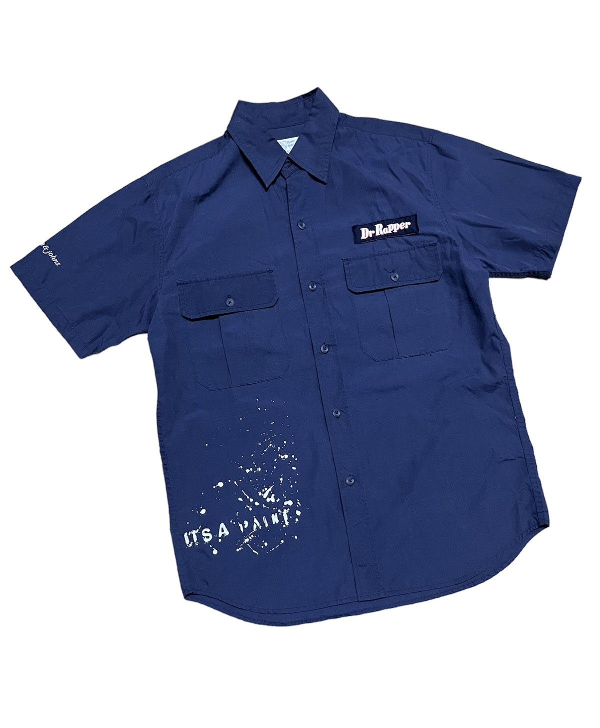 image of Vintage Dr Pepper Nst Painted Design Button Up Shirts (Mafia) in Dark Blue, Men's (Size Medium)