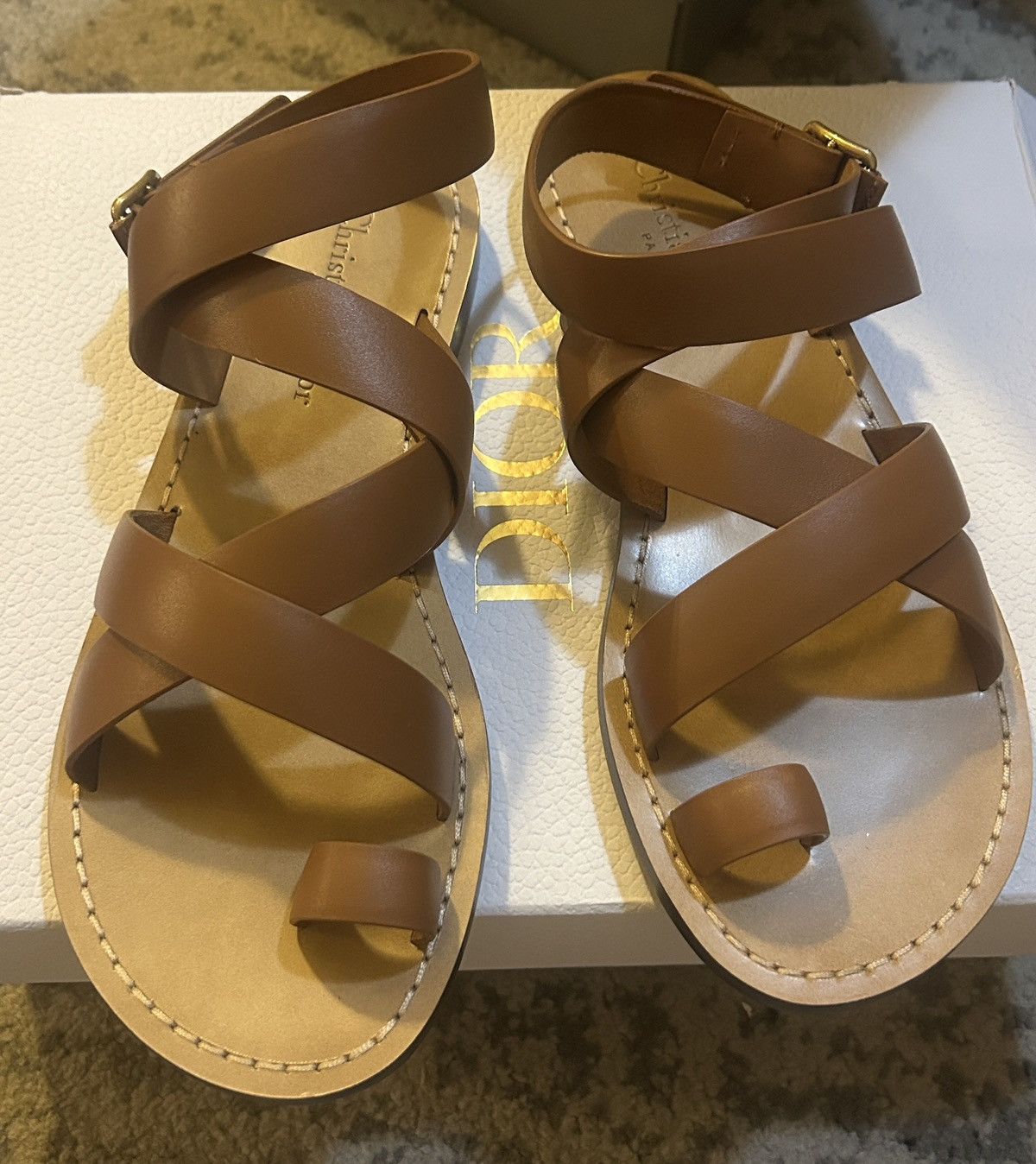 Dior Dior DIORIVIERA DIOR Sun TOE-Ring Sandal Camel Calfskin Size US 8.5 / IT 38.5 - 4 Thumbnail