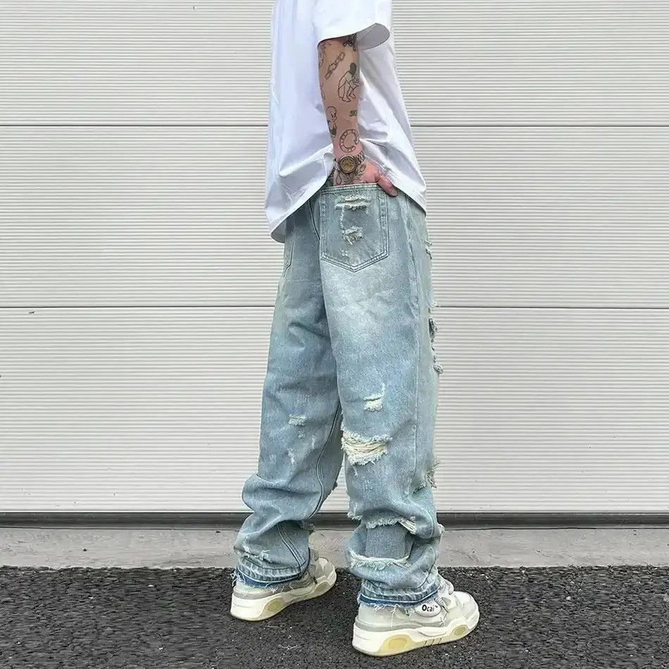 Japanese Brand Washed Blue Oversized Torn Jeans Size US 32 / EU 48 - 3 Thumbnail