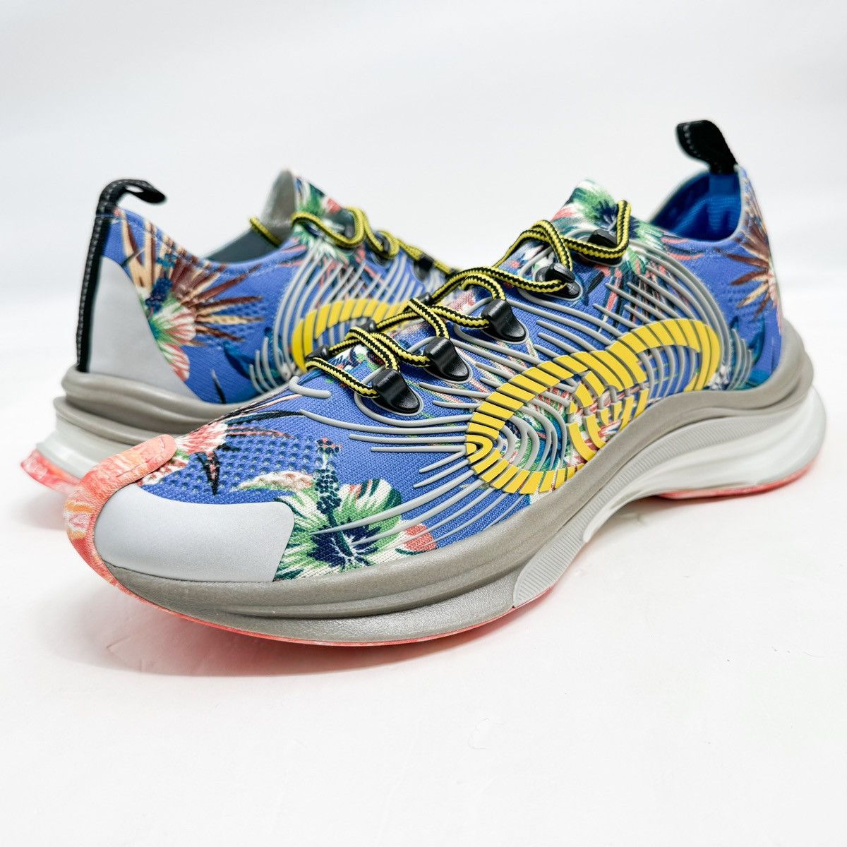 Gucci Gucci Marble and Floral Run Sneakers 'Blue Yellow White' Size US 12 / EU 45 - 7 Thumbnail