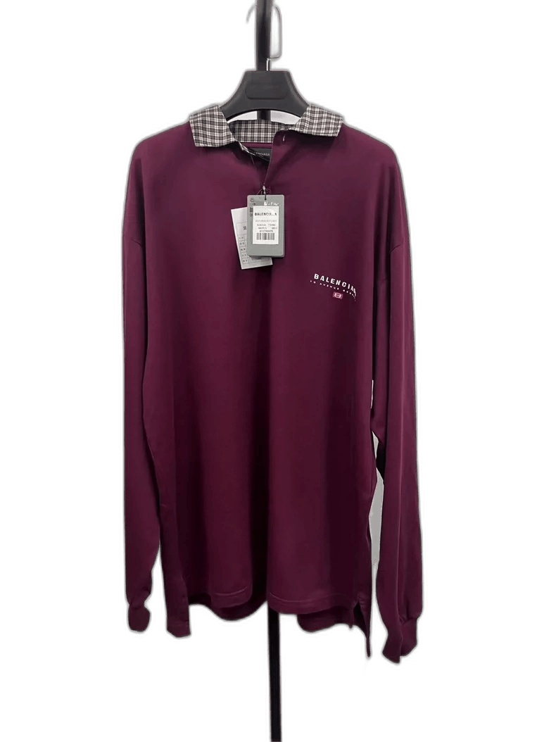Balenciaga Balenciaga Burgundy Long Sleeve Polo Shirt Size US S / EU 44-46 / 1 - 1 Thumbnail