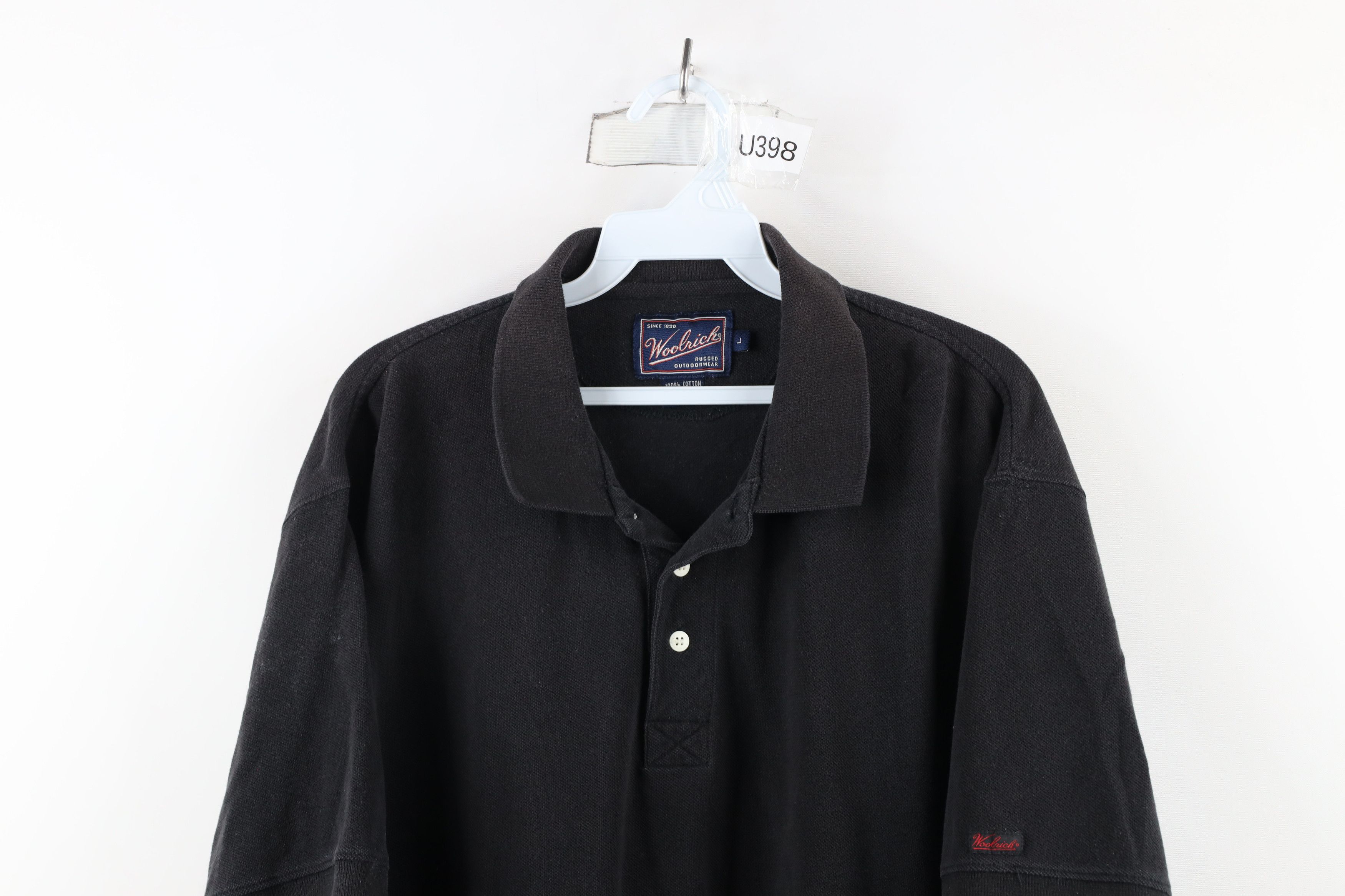 Vintage × Woolrich Woolen Mills Vintage 90s Woolrich Spell Out Collared Polo Shirt Black Size US L / EU 52-54 / 3 - 2 Thumbnail
