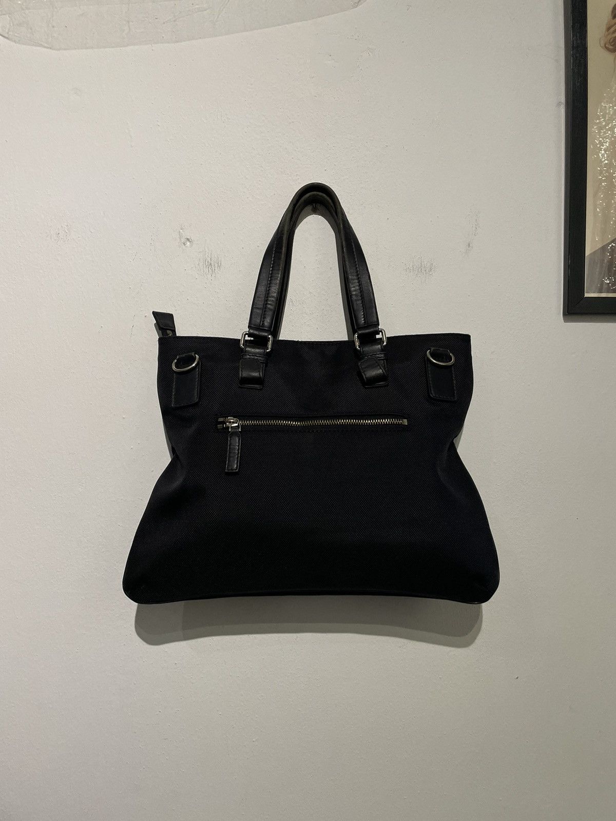GUCCI BLACK FABRIC TOTE BAG WITH LEATHER HANDLES