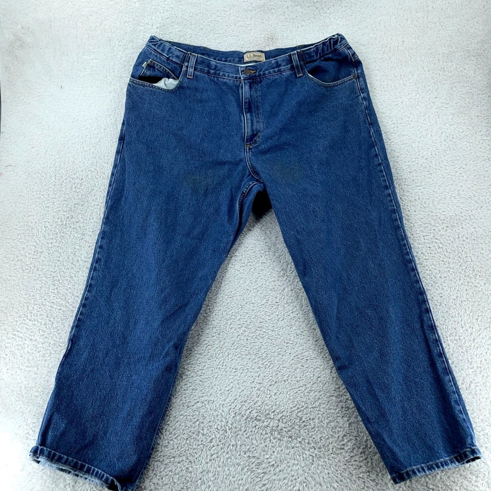Vintage L.L.Bean Jeans Mens 42x29 Blue Denim Five Pocket Straight Leg Comfort Waist Pocketed Cotton Medium 90s Vintage Mens Size US 42 / EU 58 - 5 Thumbnail