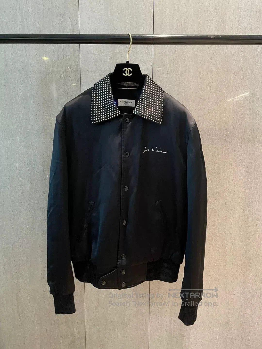 Saint Laurent Paris Saint Laurent Diamond-Studded Collar Baseball Jacket. Size M / US 6-8 / IT 42-44 - 1 Thumbnail