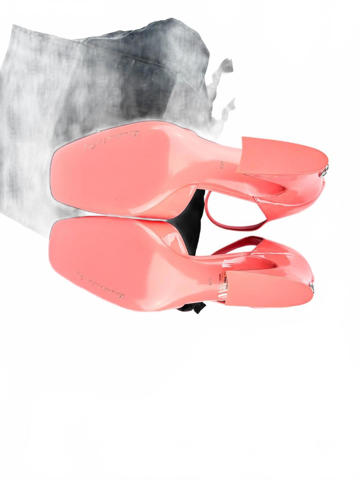 Patent Leather Ankle-Strap Pumps Peach Logo Heel 39.5 EU NWT