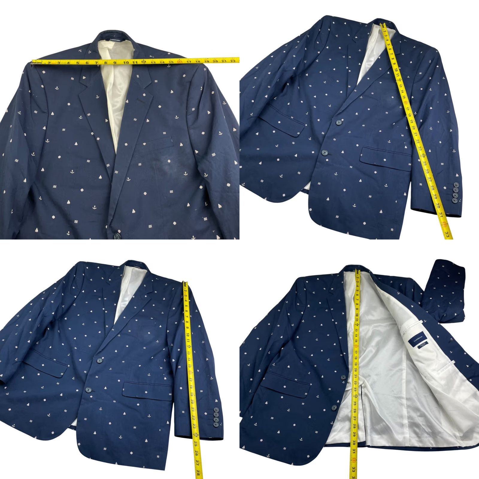 Croft & Barrow Croft & Barrow Men’s 2-Button Blazer 46R Navy Nautical Anchors 100% Cotton Size 46R - 8 Thumbnail
