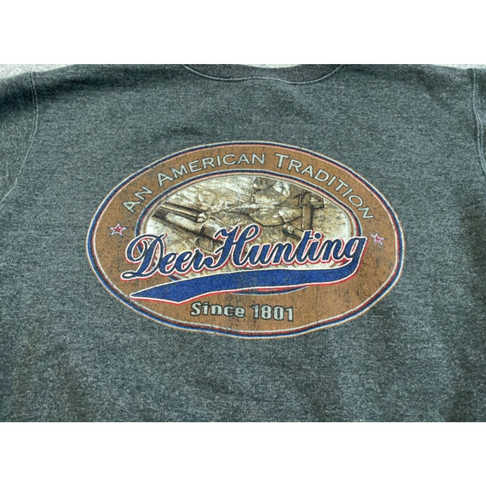 Vintage Pluma Deer Hunting Print Gray Sweatshirt Adult Large 50-50 Fleece VTG Size US L / EU 52-54 / 3 - 5 Thumbnail