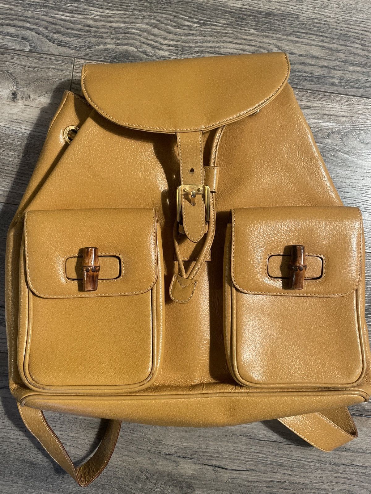 image of Authentic x Genuine Leather gucci Strap Backpack in Brown Leather, Women's