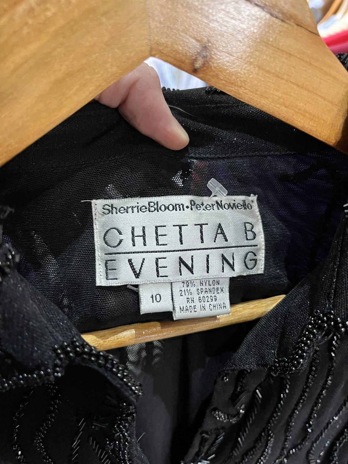 Vintage Chetta B Evening Dress Bedazzled Black Longsleeve 10