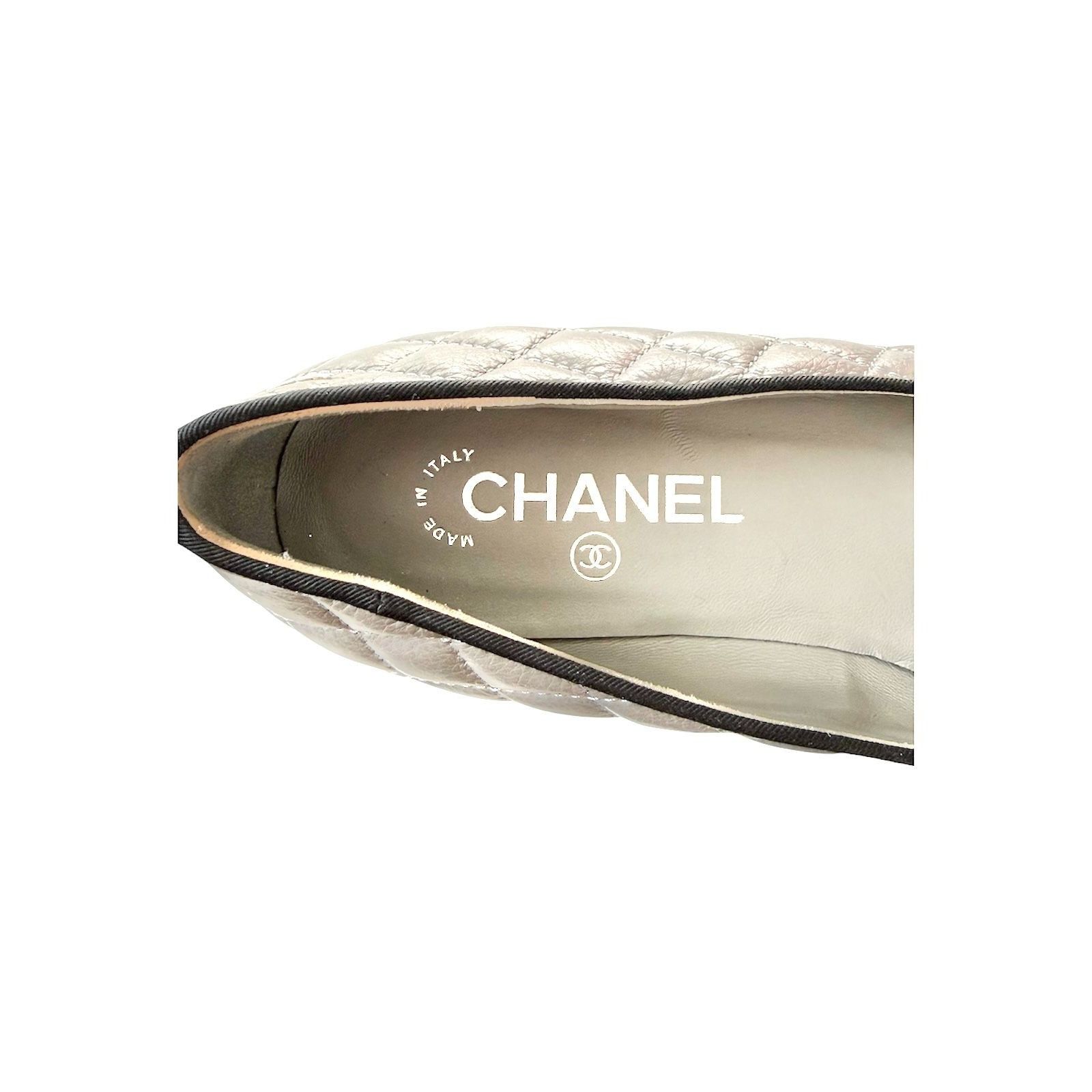 Chanel Chanel CC Quilted Cap Toe Ballet Flats Gray Black Leather EU Size US 6.5 / IT 36.5 - 10 Thumbnail