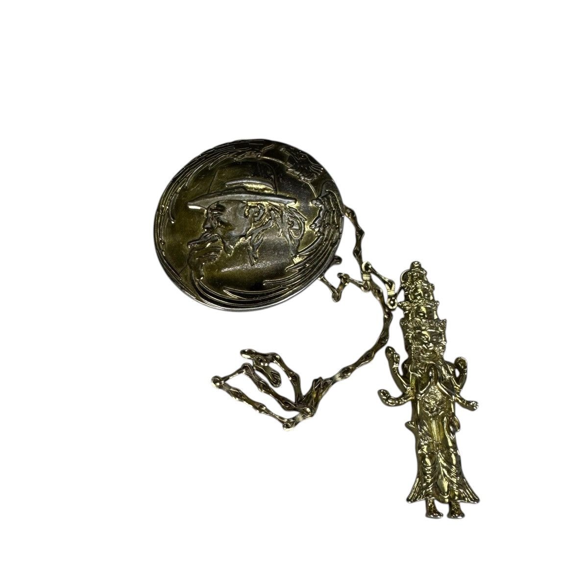Yohji Yamamoto 🔥YOHJI YAMAMOTO POTRAIT & GANESHA DEITY CHAIN BROACH PIN Size ONE SIZE - 4 Thumbnail