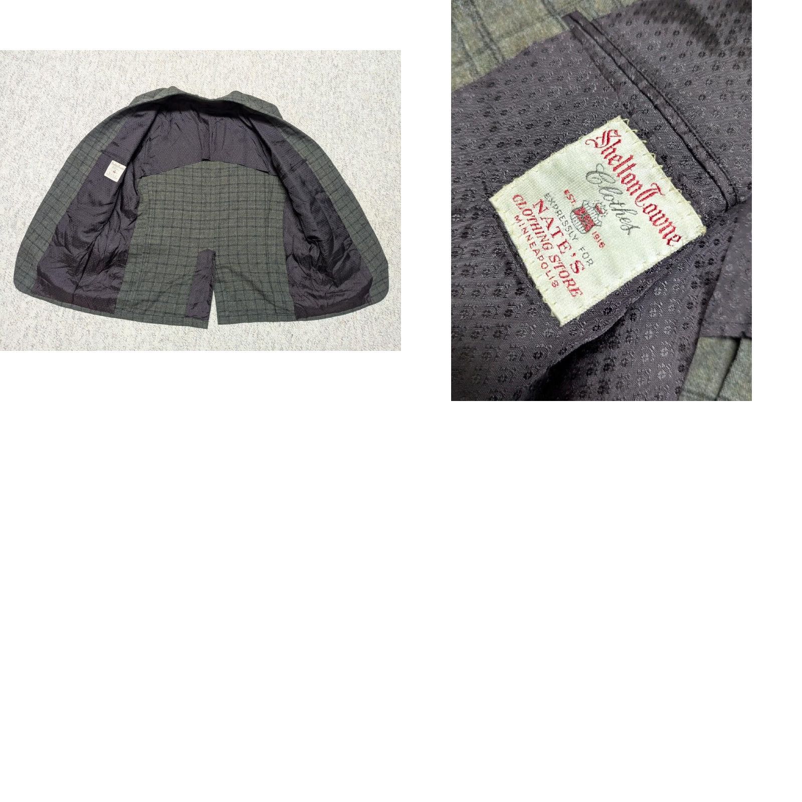 Vintage VINTAGE Shelton Towne Clothes blazer sport coat Tweed wool gray-green 44L Ivy League slim notched lapel two-button herringbone jacket Mens Size 44R - 8 Thumbnail