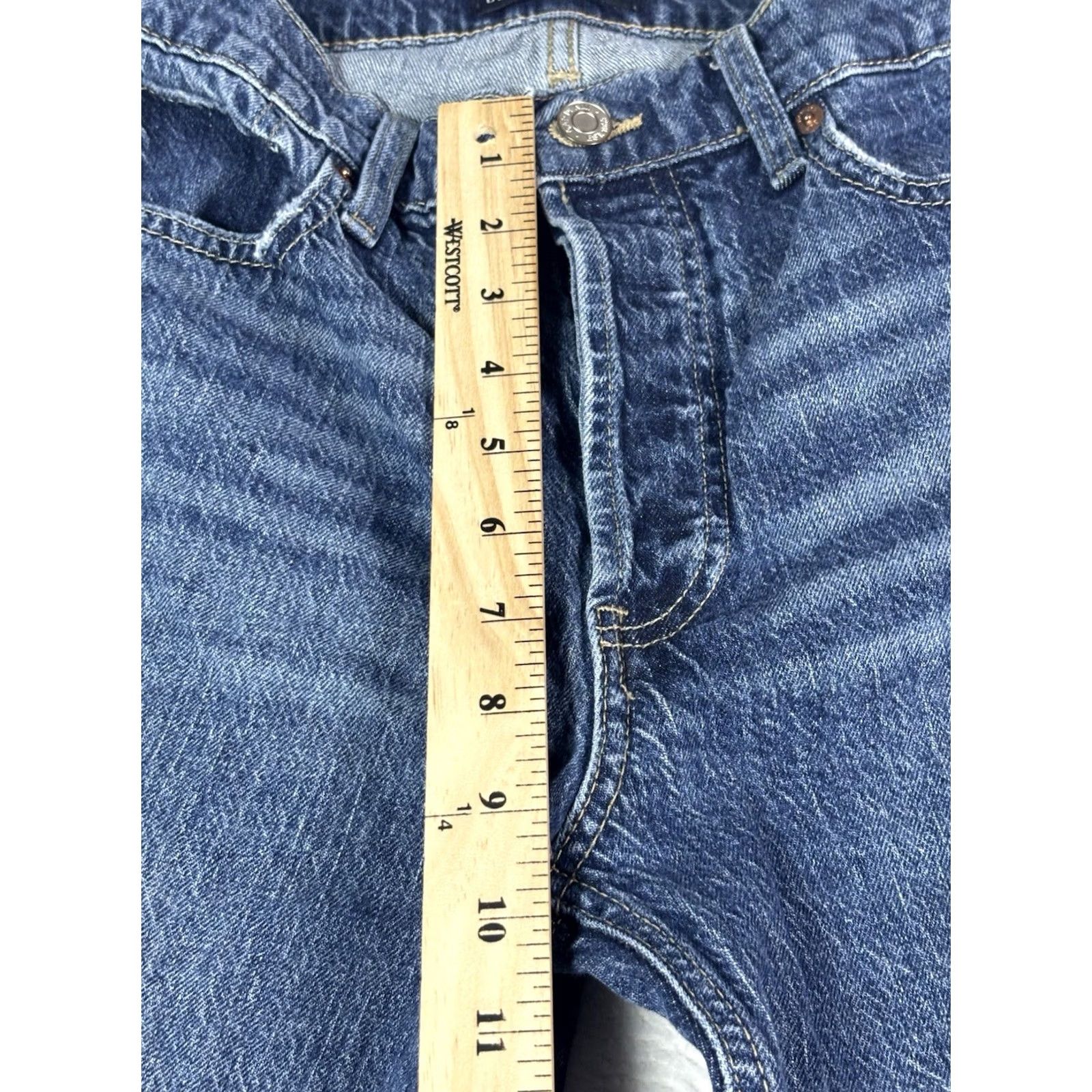 Gap Gap Jeans Womens 6/28R Distressed Straight Denim Button Fly Blue Dark Wash Cotton Spandex Regular Rise High Rise + Jeans Womens Size 28" / US 6 / IT 42 - 3 Thumbnail