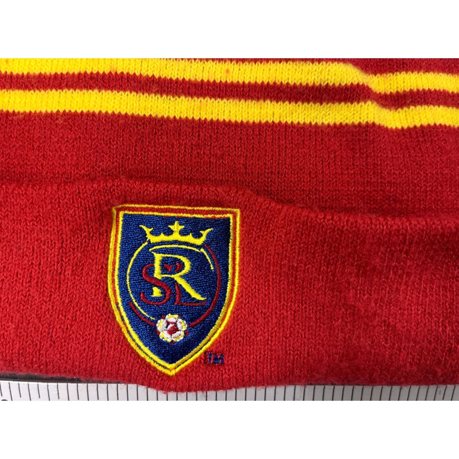 Vintage VINTAGE Real Salt Lake Beanie Toque Adult OS Red Stripe Futbol MLS Acrylic KeyBank Pom Size ONE SIZE - 2 Thumbnail