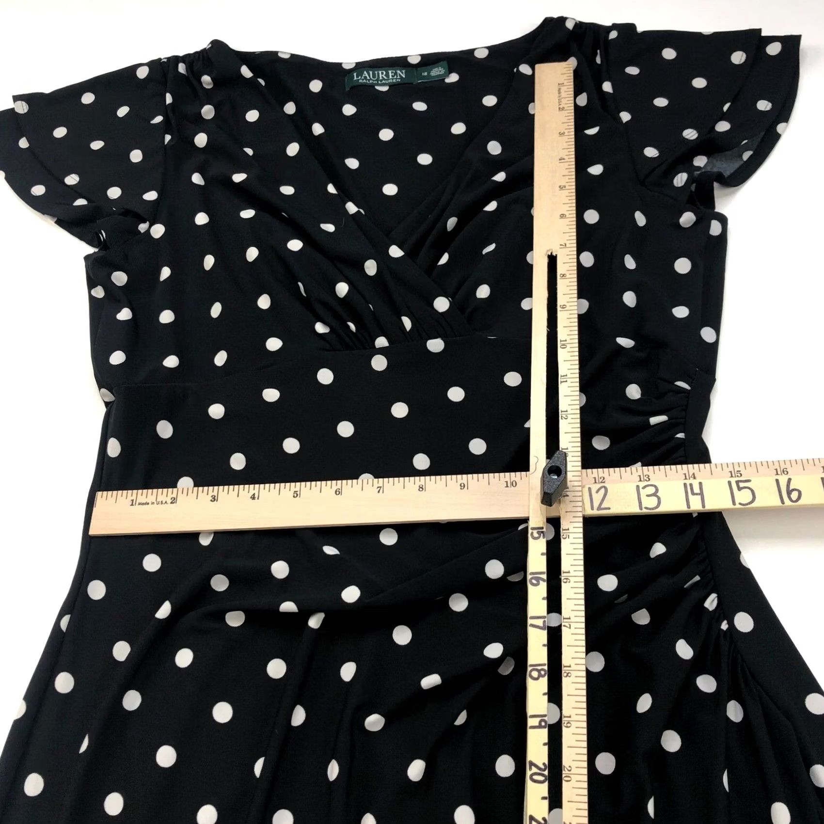 Ralph Lauren Lauren Ralph Lauren V-Neck Faux Wrap Sheath Knee Length Dress Polka Dot 12 Black Womens Sleeveless Casual KS Size XL / US 12-14 / IT 48-50 - 4 Thumbnail