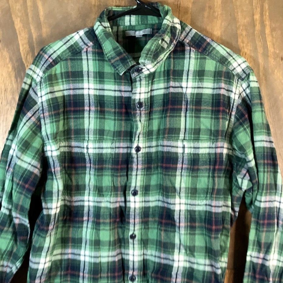 Uniqlo Uniqlo Mens Shirt Green White Plaid Flannel Button-Down 100% Cotton XL (XL) (K) Size US XL / EU 56 / 4 - 2 Thumbnail