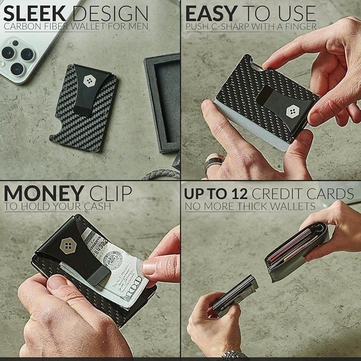 Other Slim Card Holder Wallet for Men- Carbon Fiber, RFID Blocking Size ONE SIZE - 3 Thumbnail