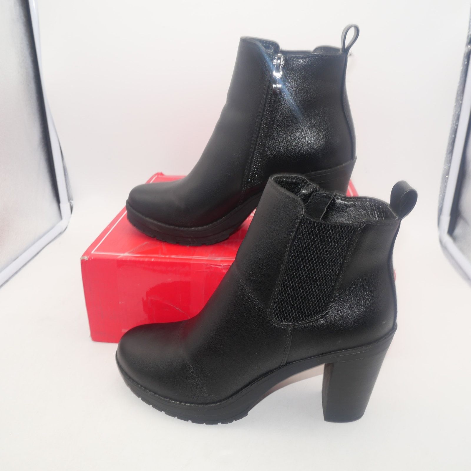 Other NEW Jeossy Black Ankle Booties Platform Chunky Heel Boots Size US 7 / IT 37 - 2 Thumbnail