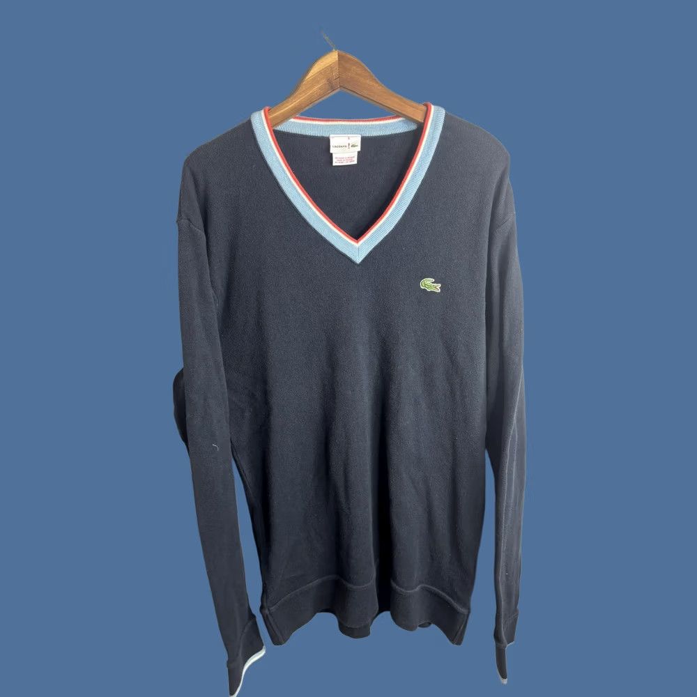 Lacoste Lacoste Sweater Mens XL Blue V-Neck Pullover Knit Contrast Trim Croc Logo France Size US XL / EU 56 / 4 - 1 Thumbnail