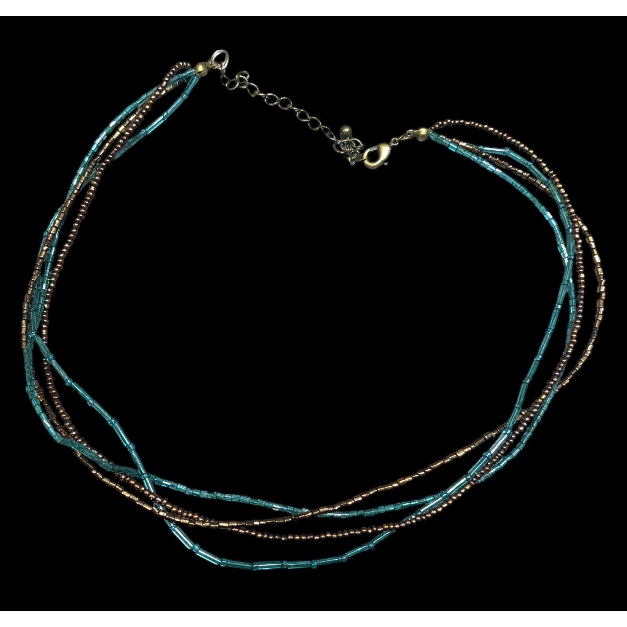Other Earthy Blue And Copper Tone Glass Beaded Layered Necklace Size ONE SIZE - 1 Thumbnail