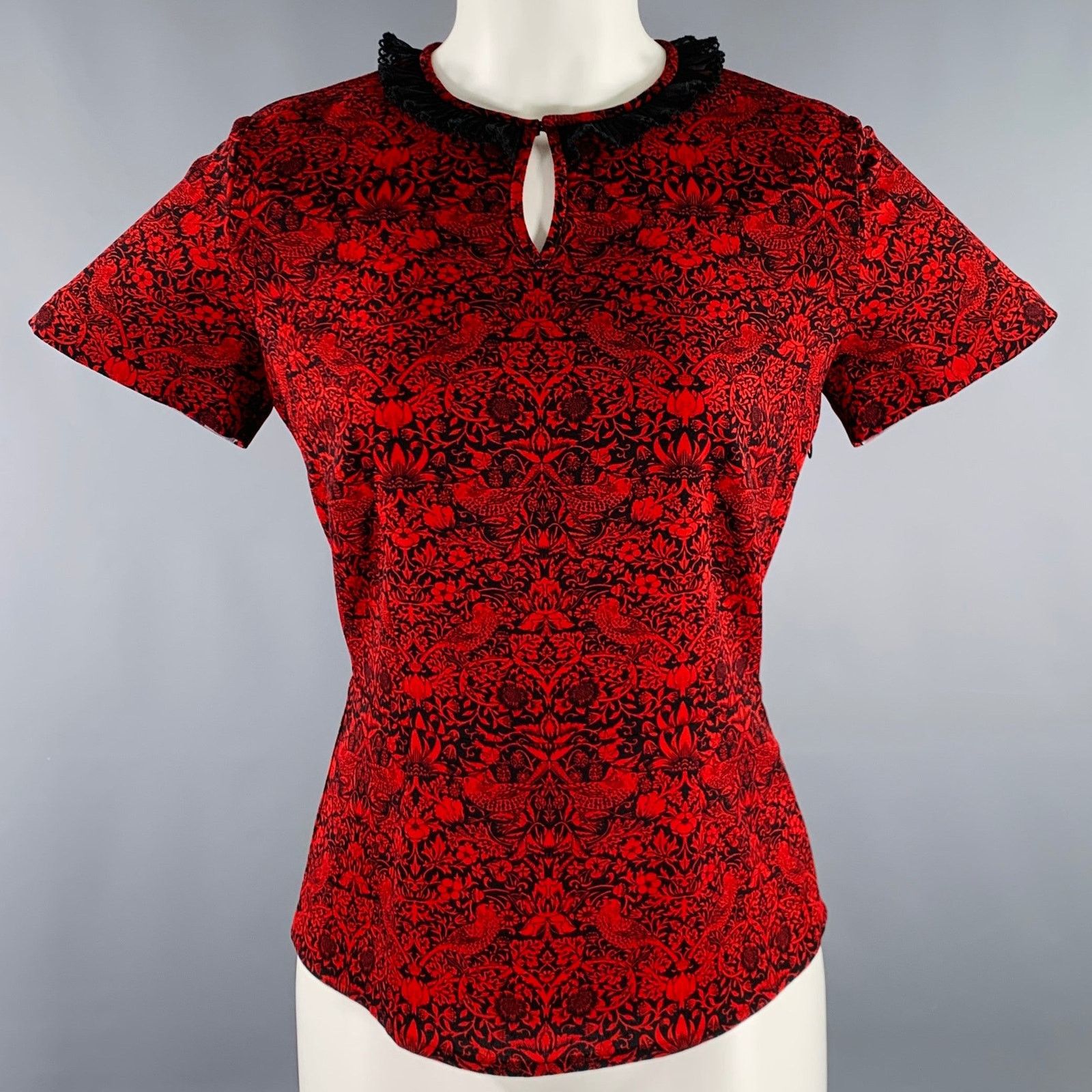 Marc by Marc Jacobs Size XS Red Black Polyester Blend Short Sleeve Blouse Size XS / US 0-2 / IT 36-38 - 1 Thumbnail