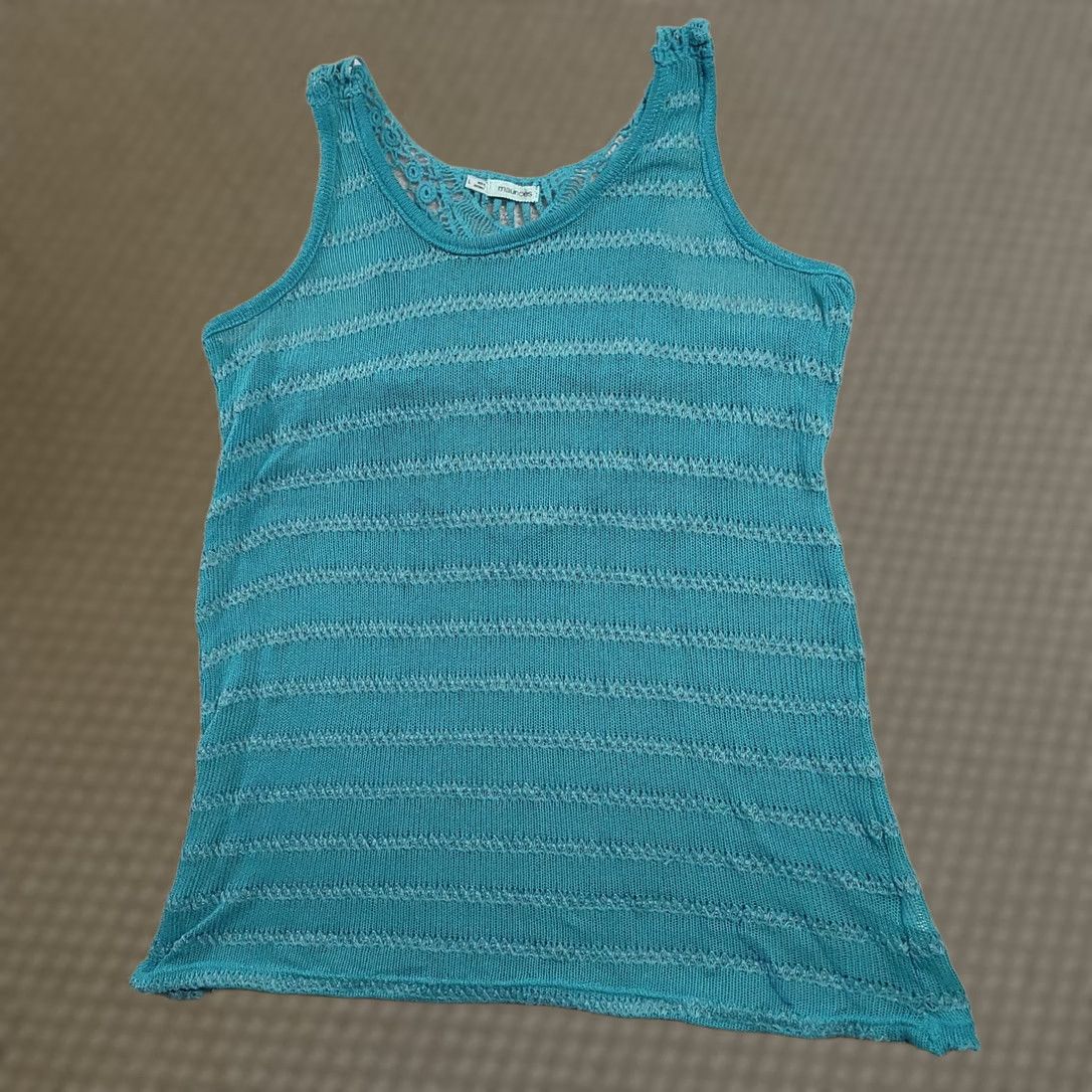 Vintage Maurices Womens Tank Top L Teal Crochet Knit Stretch Casual Bohemian Sleeveless Size L / US 10 / IT 46 - 1 Thumbnail