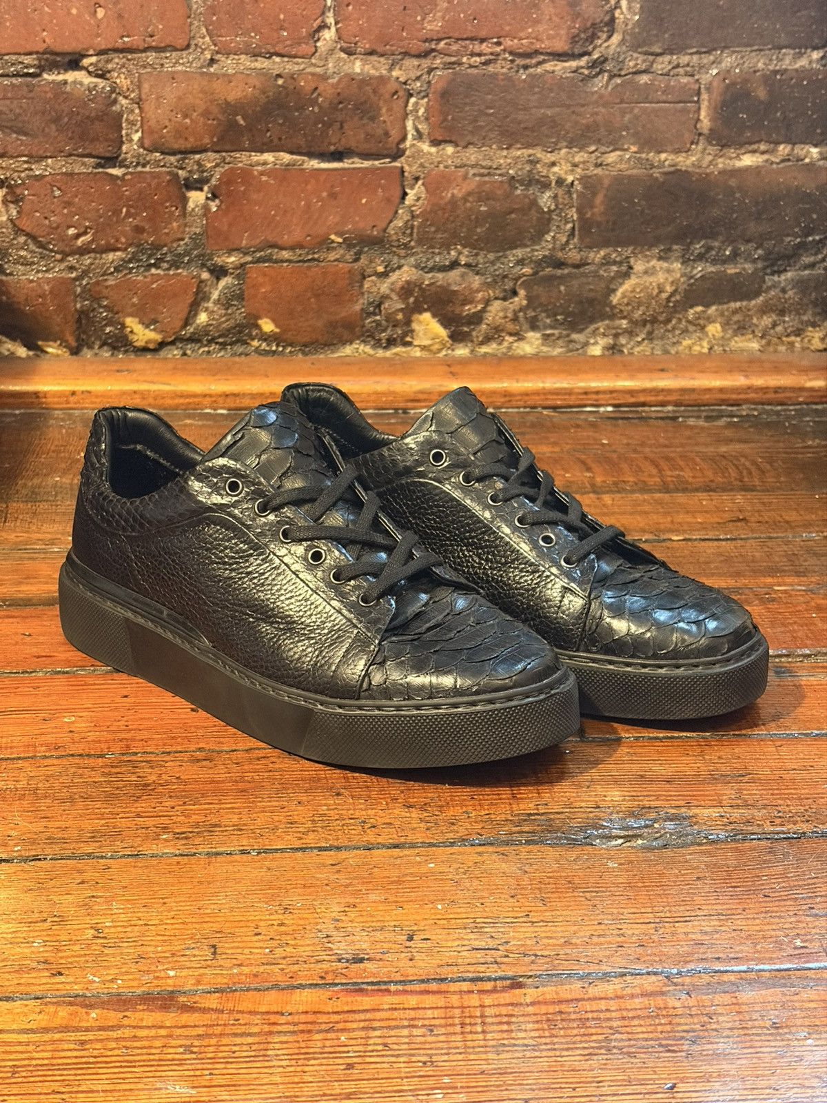 Stefano Ricci Stefano Ricci Python Toe Cap Pebbled Leather Low-Top Sneaker Size US 8 / EU 41 - 2 Thumbnail