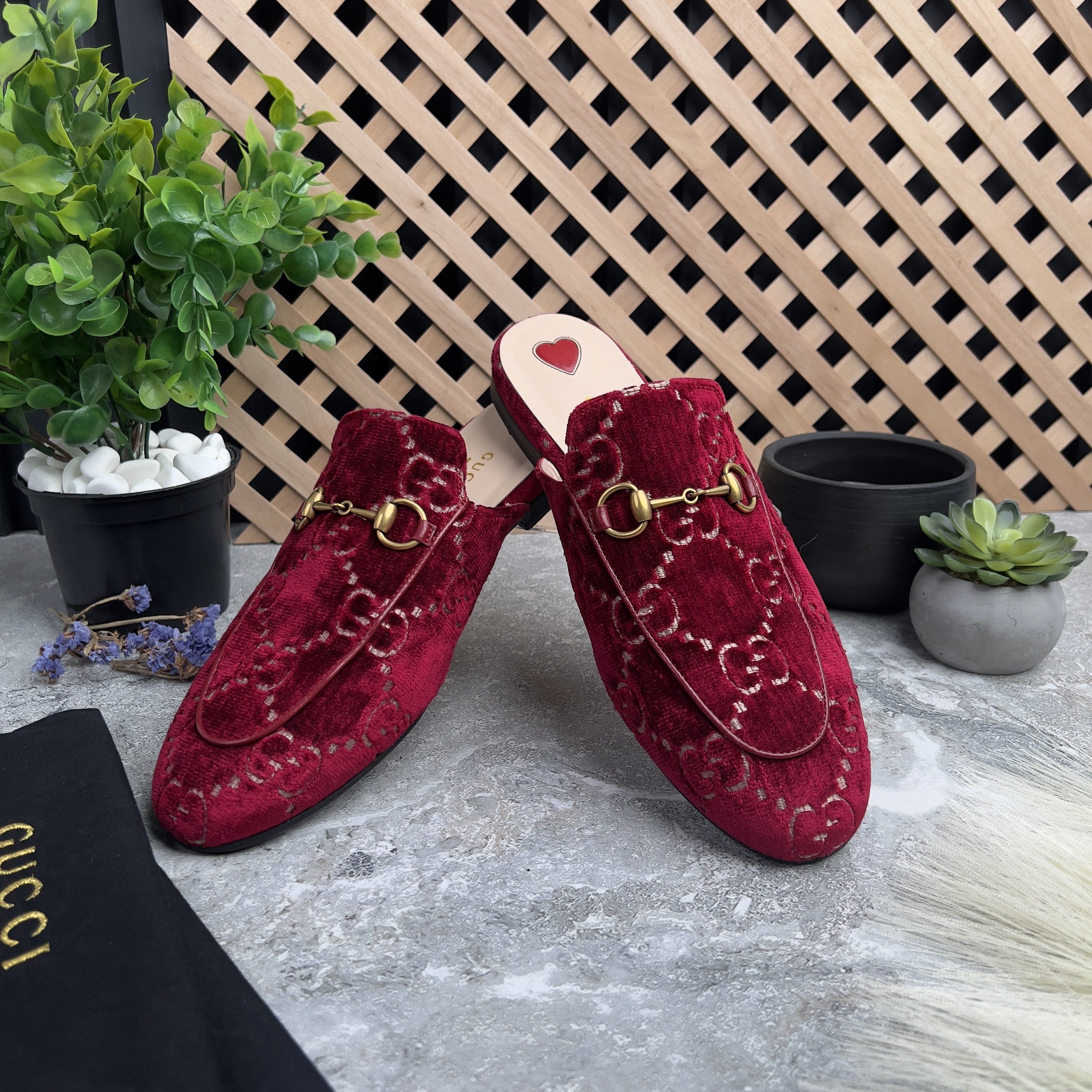 Gucci Princetown Horsebit GG Monogram Mule Red Velour Size US 8 / IT 38 - 4 Thumbnail