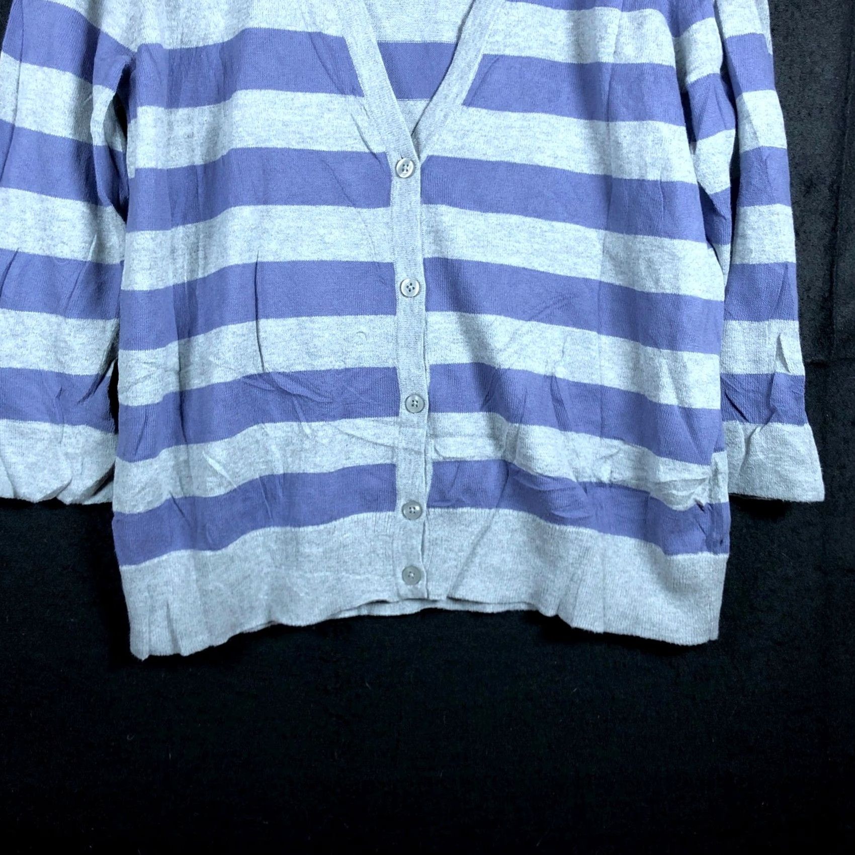 Loft Loft Cardigan Sweater Gray Purple Stripe Button Down XL Women's Knit V-Neck Casual Workwear Size XL / US 12-14 / IT 48-50 - 3 Thumbnail