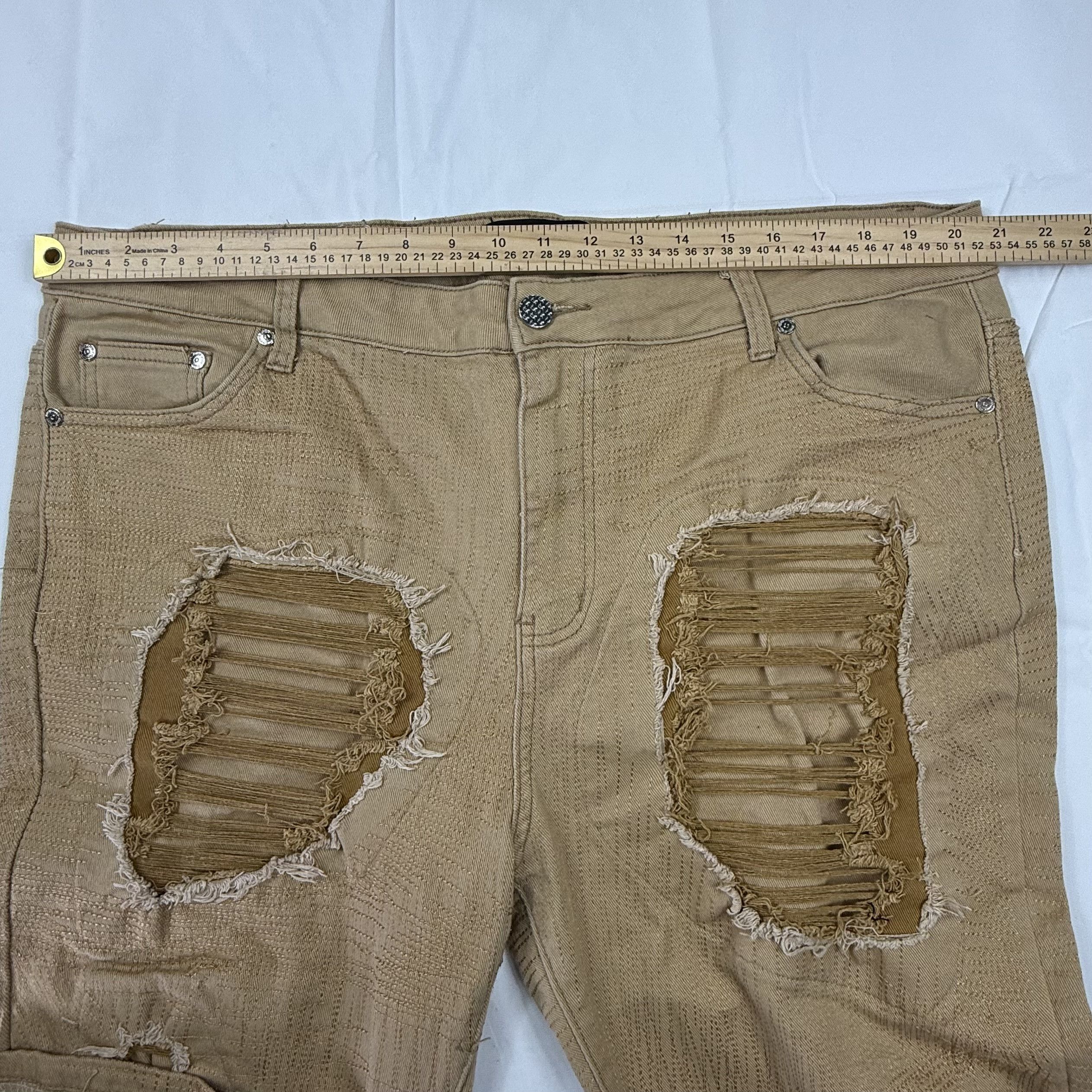 GUAPI Guapi Mens Tan Distressed Textured Flare Jeans Size 40 Khaki Size US 40 / EU 56 - 3 Thumbnail