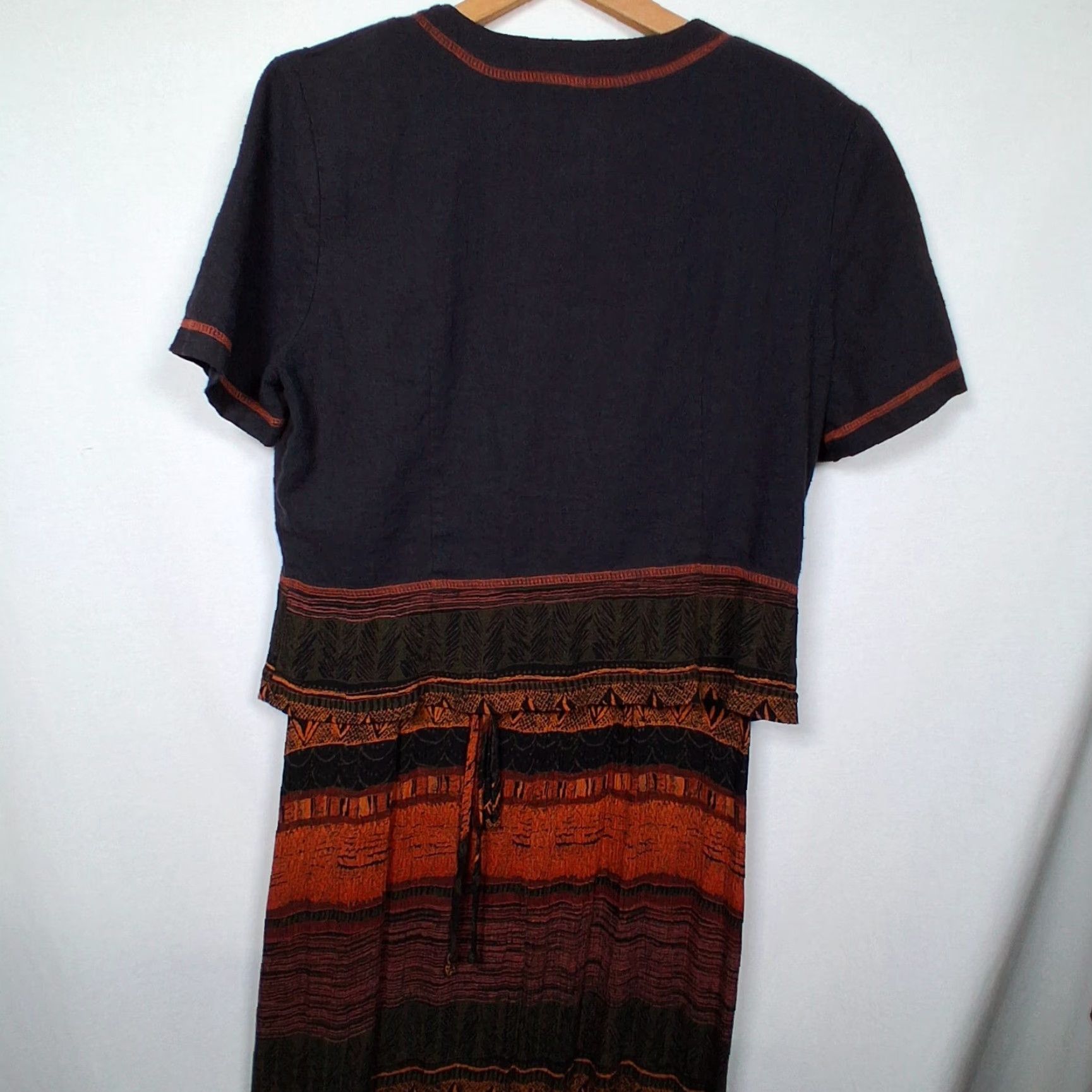 Vintage VINTAGE Nina Piccalino Dress Set Long Beaded Crinkle Rayon Top Maxi Dress 1990s 53" Bumps Beige/Black 10 Womens Size L / US 10 / IT 46 - 6 Thumbnail