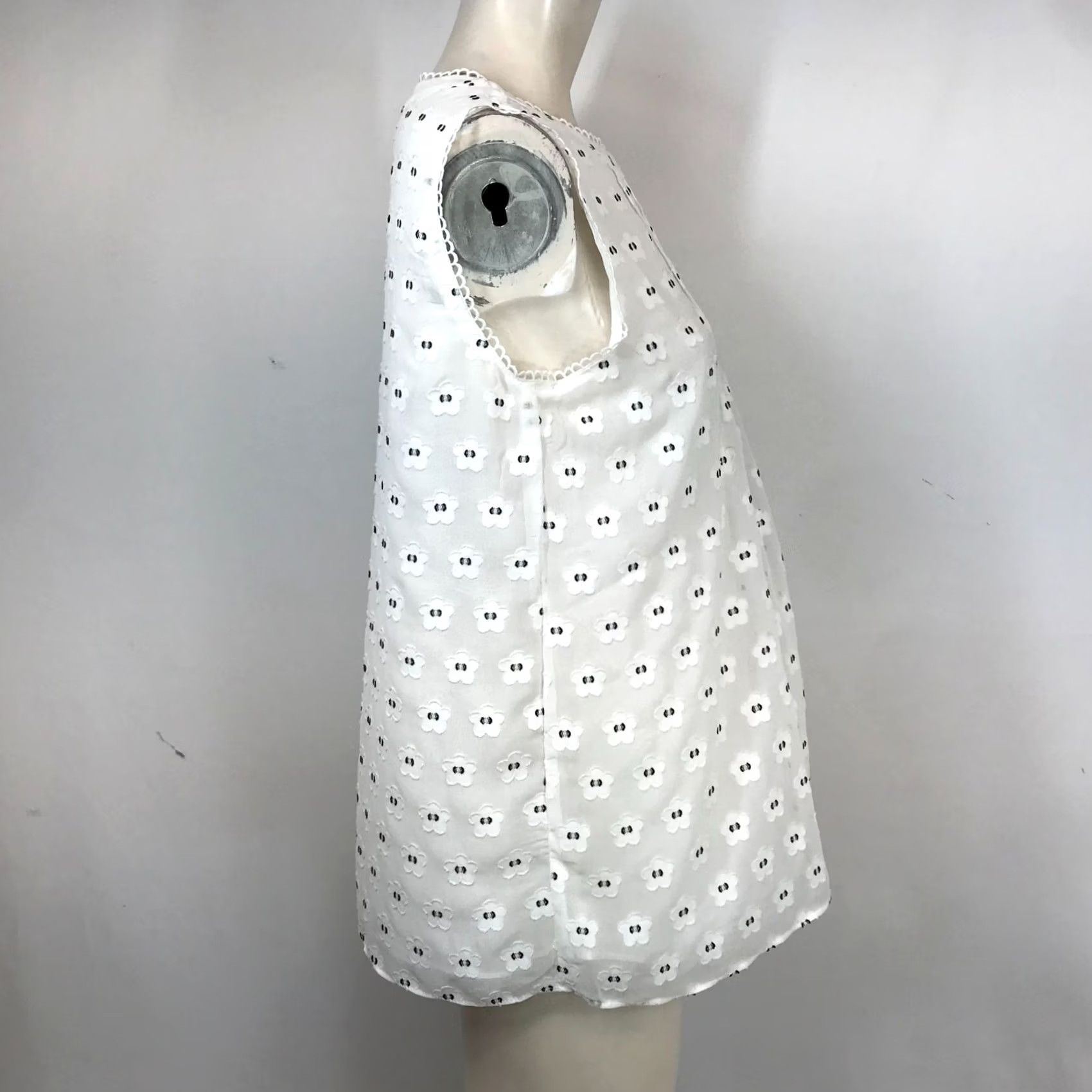 Ann Taylor ANN TAYLOR Blouse Womens S White Sleeveless V Neck Floral Tan Top Size S / US 4 / IT 40 - 4 Thumbnail