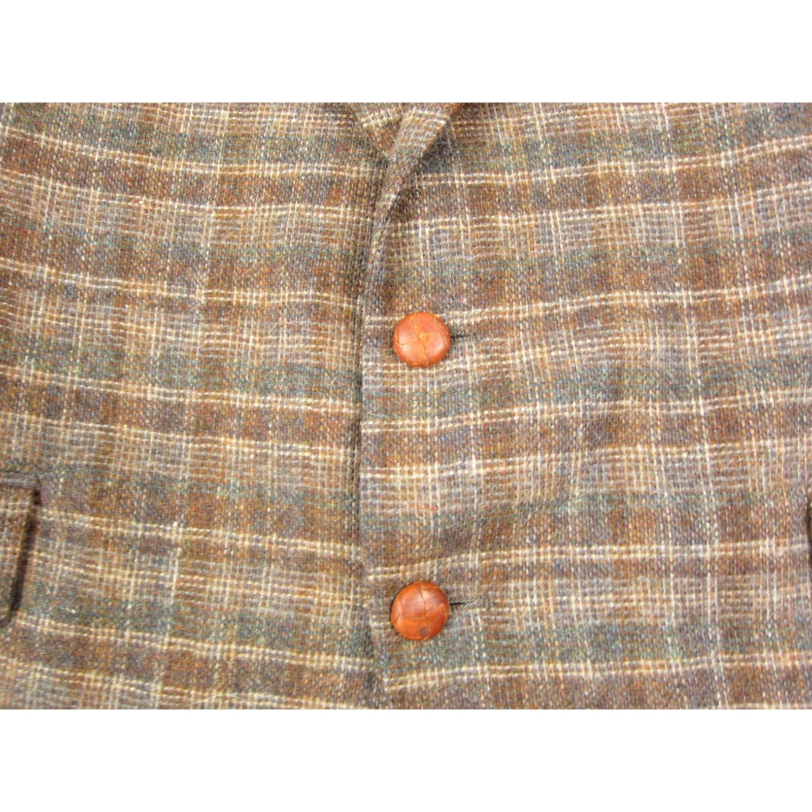 Palace VINTAGE Palace Clothiers Blazer Jacket Mens 44 Brown Tweed Plaid 80s 90s Sports Coat Two-Button Front Mid-Length Regular Fit Mens Size 44R - 4 Thumbnail