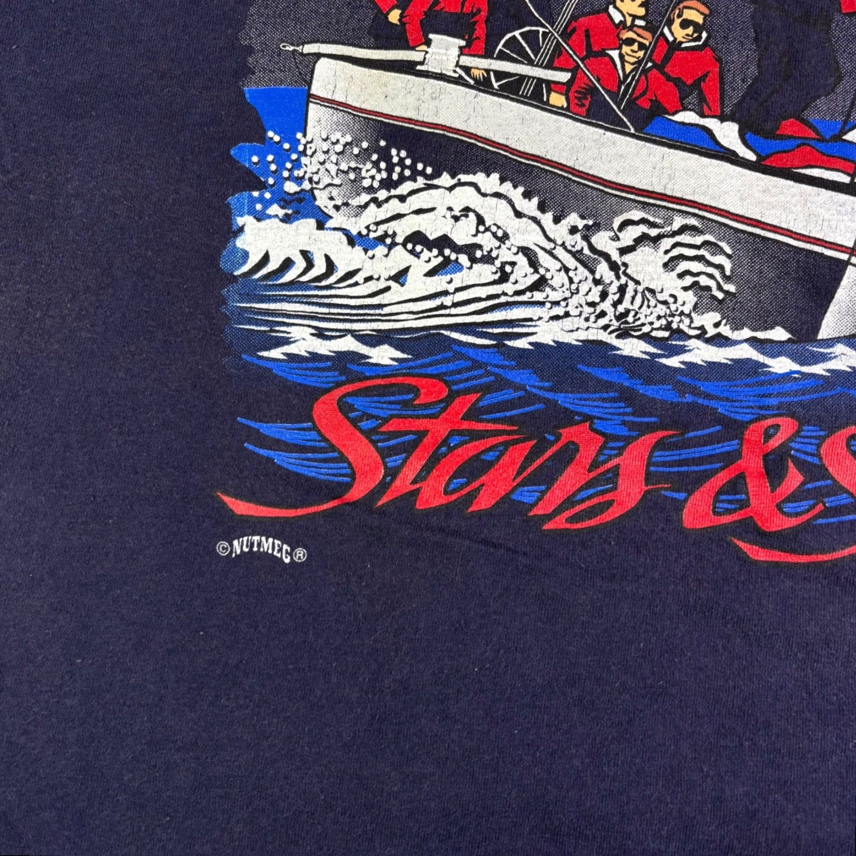 Vintage VINTAGE Stars and Stripes Sailboat Graphic T Shirt Mens XL Navy Blue Size US XL / EU 56 / 4 - 7 Thumbnail