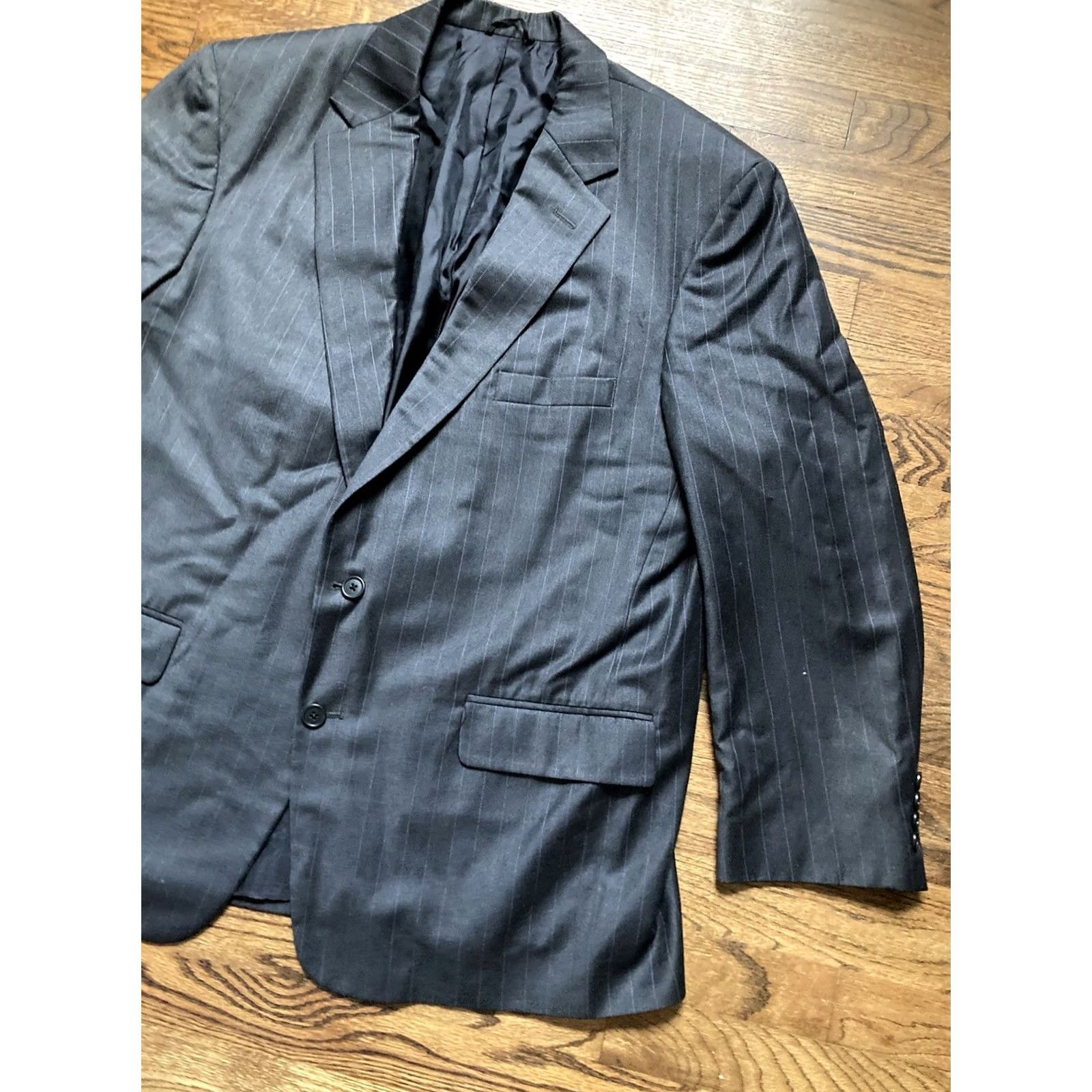 Ermenegildo Zegna Ermenegildo Zegna Blazer Wool Jacket Mens Charcoal Gray Sz 46R Pinstriped Size 46R - 3 Thumbnail