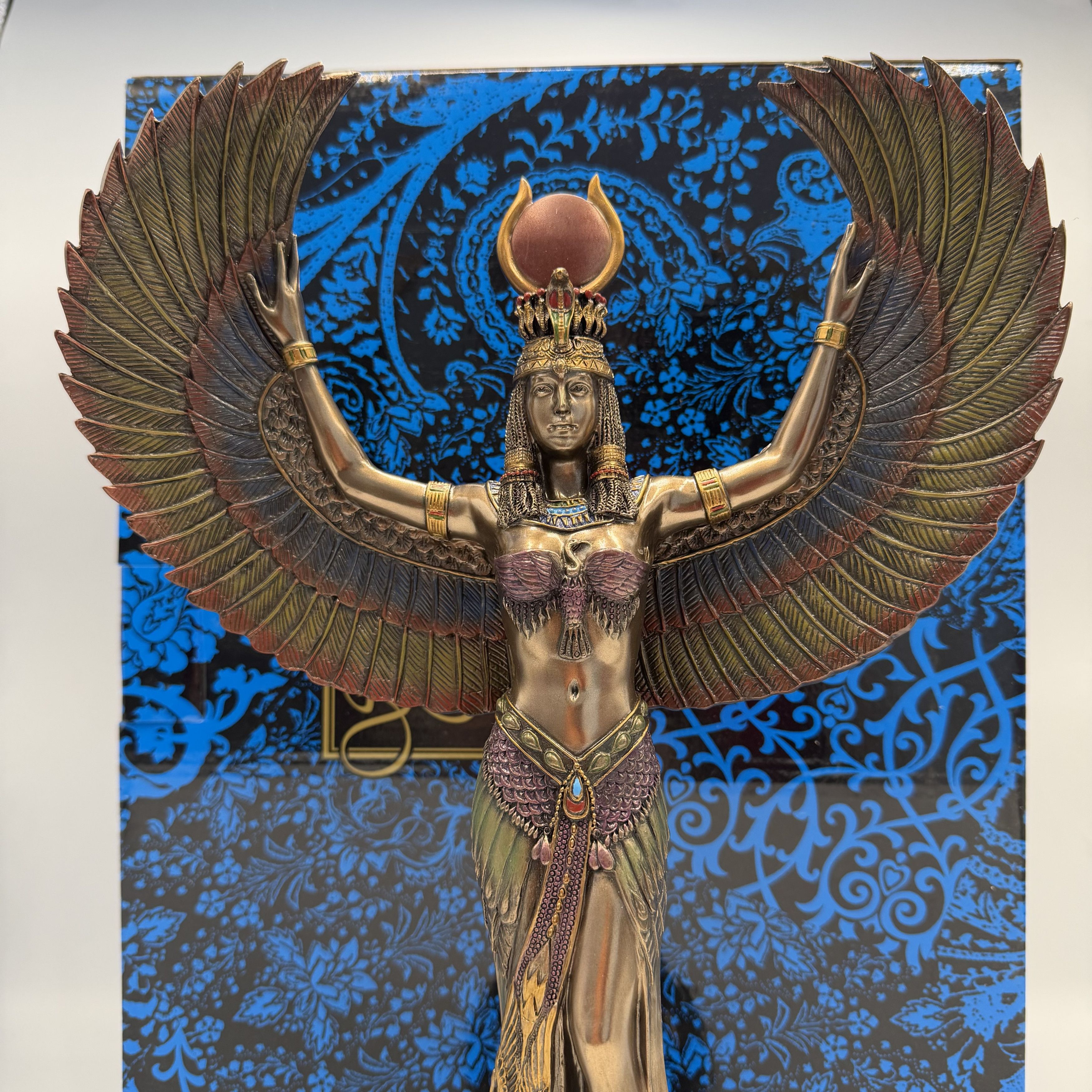 Vintage Isis Goddess Statue Bronze Finish Egyptian Winged Figurine Size ONE SIZE - 8 Thumbnail